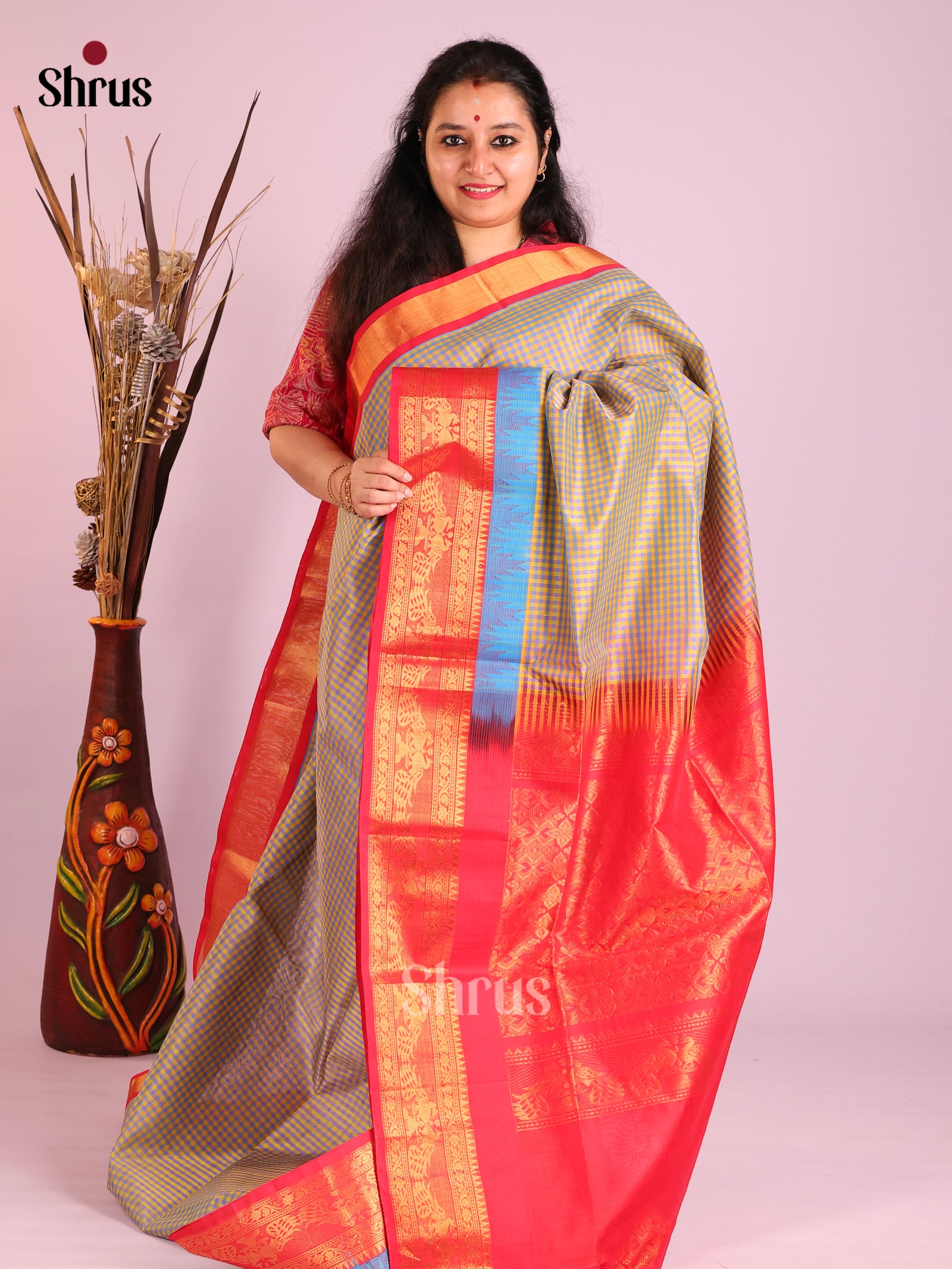 sandel red Korvai kattams Saree