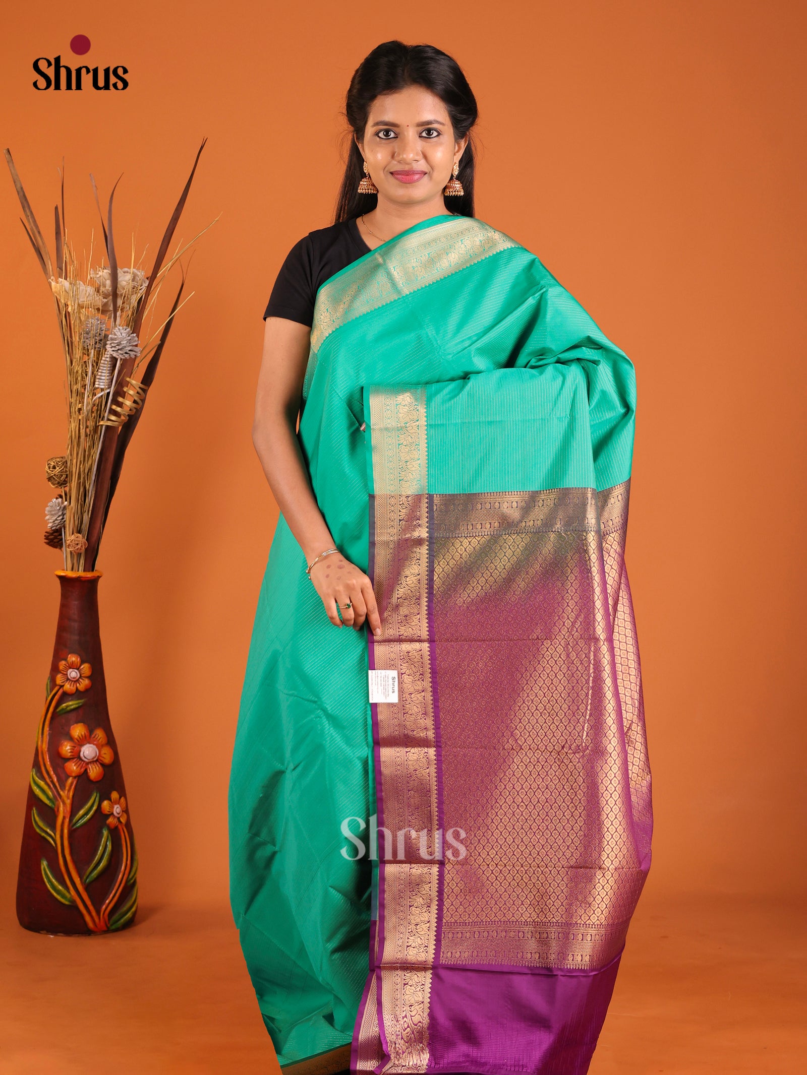 Green & Violet - Semi Kanchipuram Saree