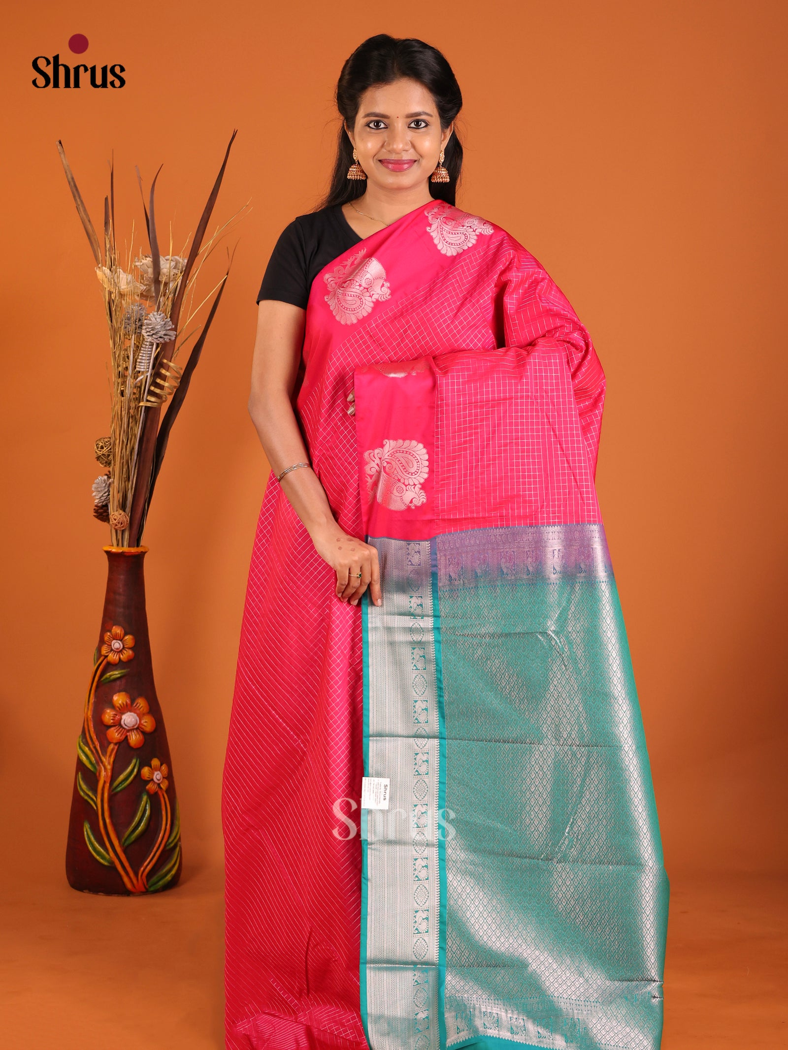 Pink & Green - Semi Kanchipuram Saree