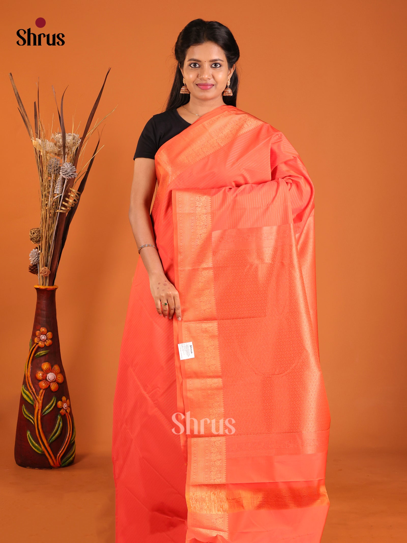 Orange - Semi Kanchipuram Saree