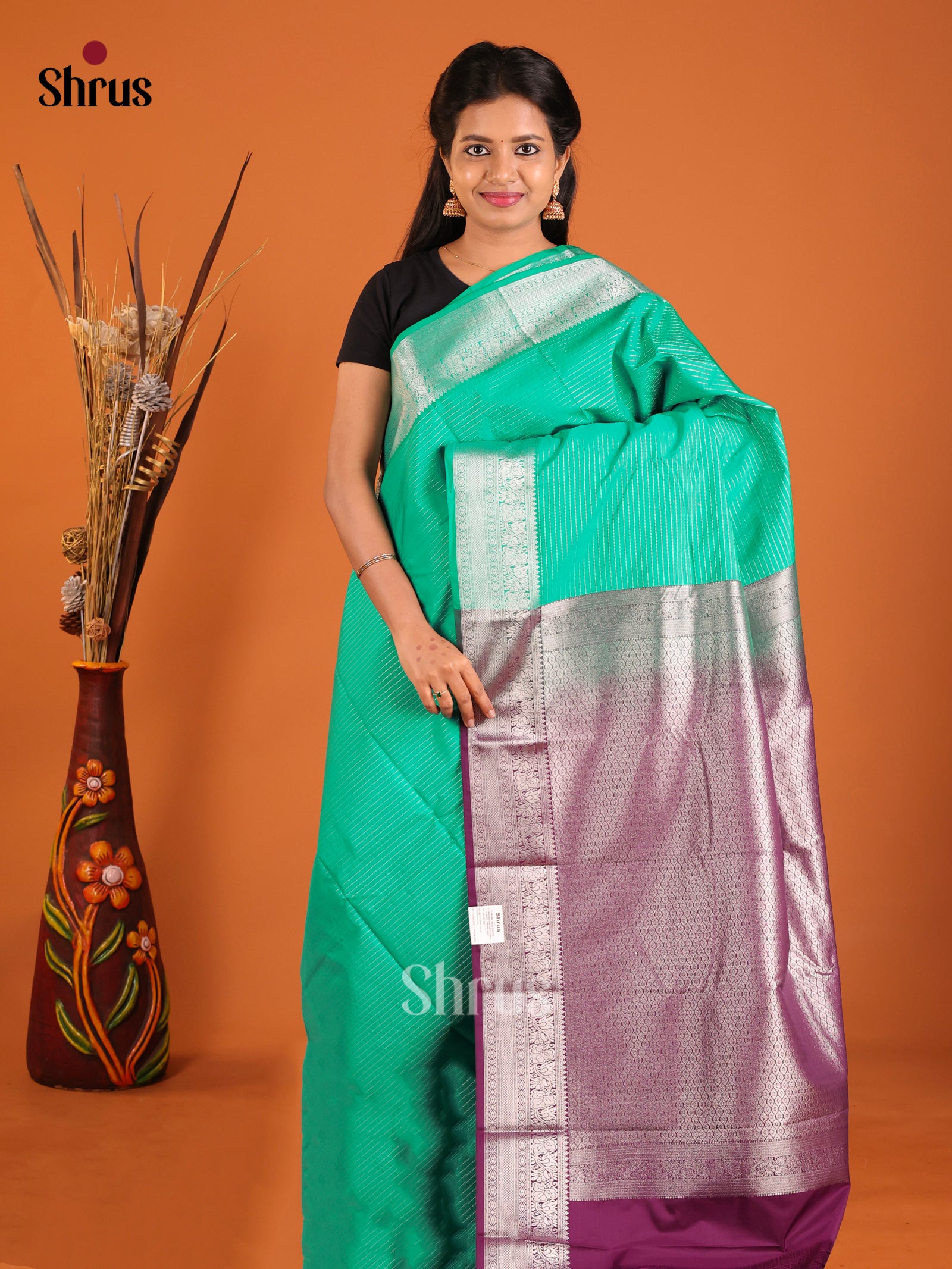 Green & Purple - Semi Kanchipuram Saree