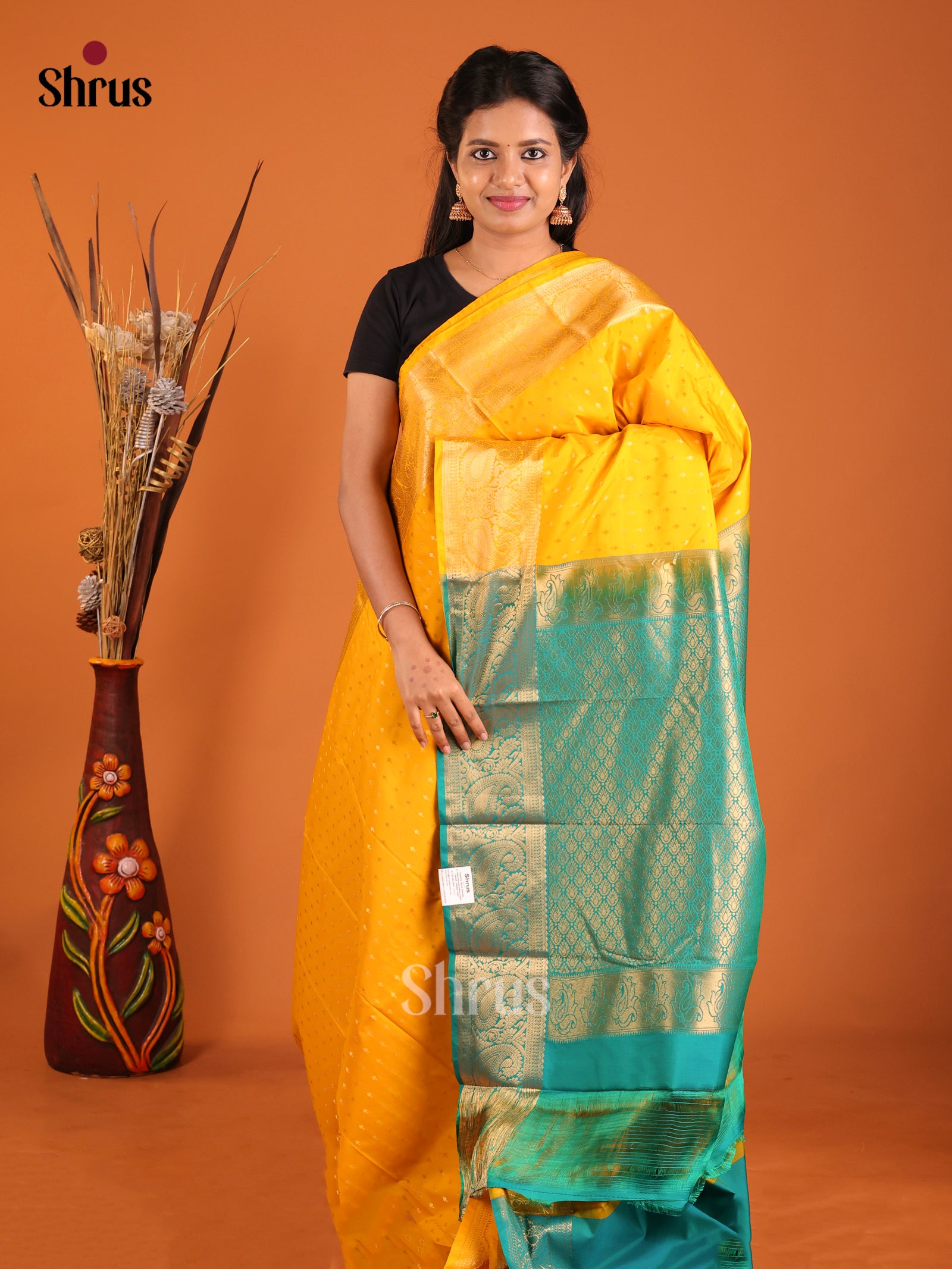 Yellow & Green- Semi Kanchipuram Saree