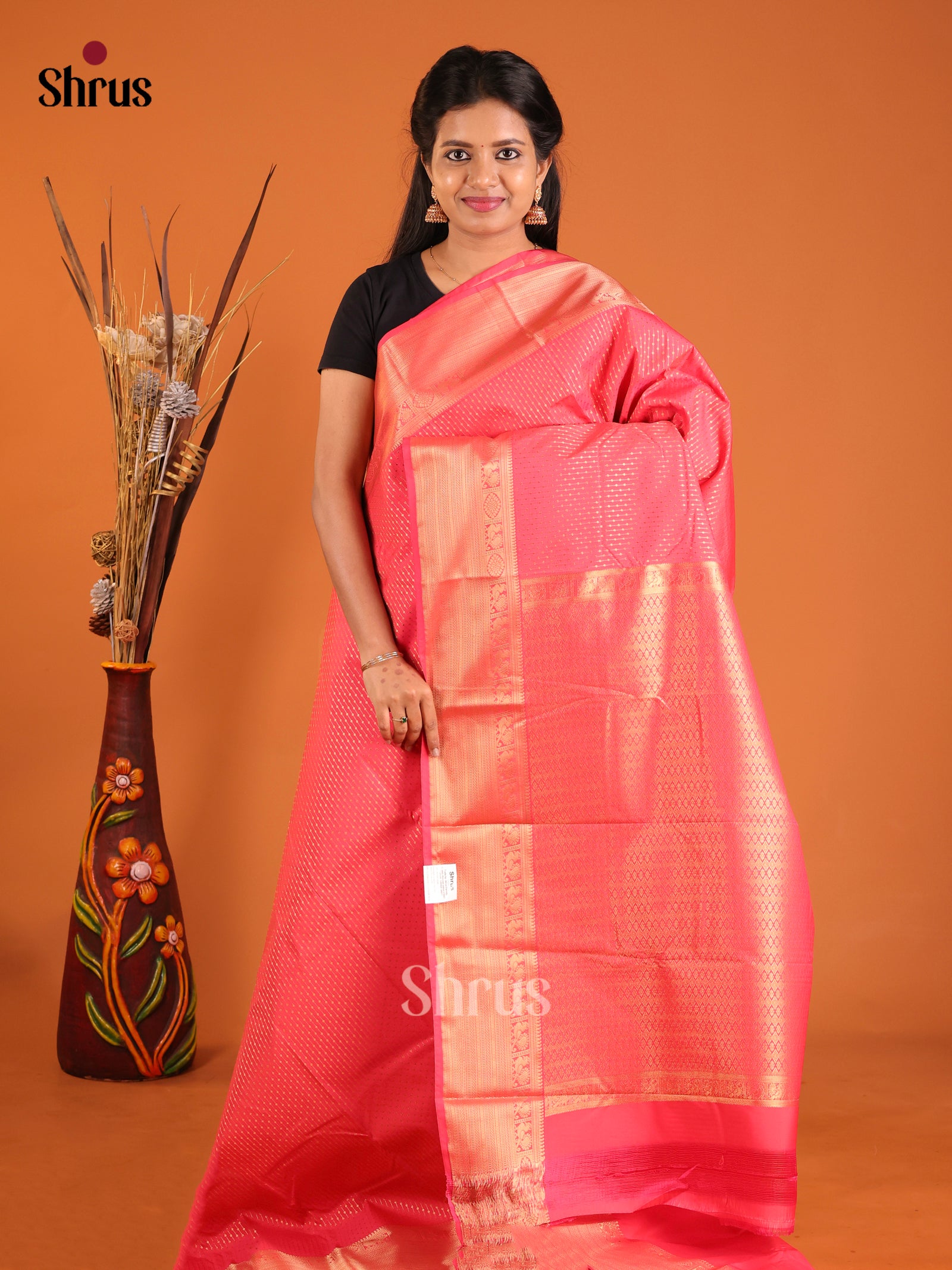 Orangish Pink- Semi Kanchipuram Saree