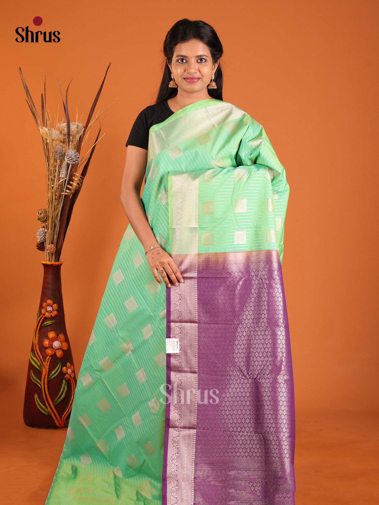 Pista Green & Violet- Semi Kanchipuram Saree