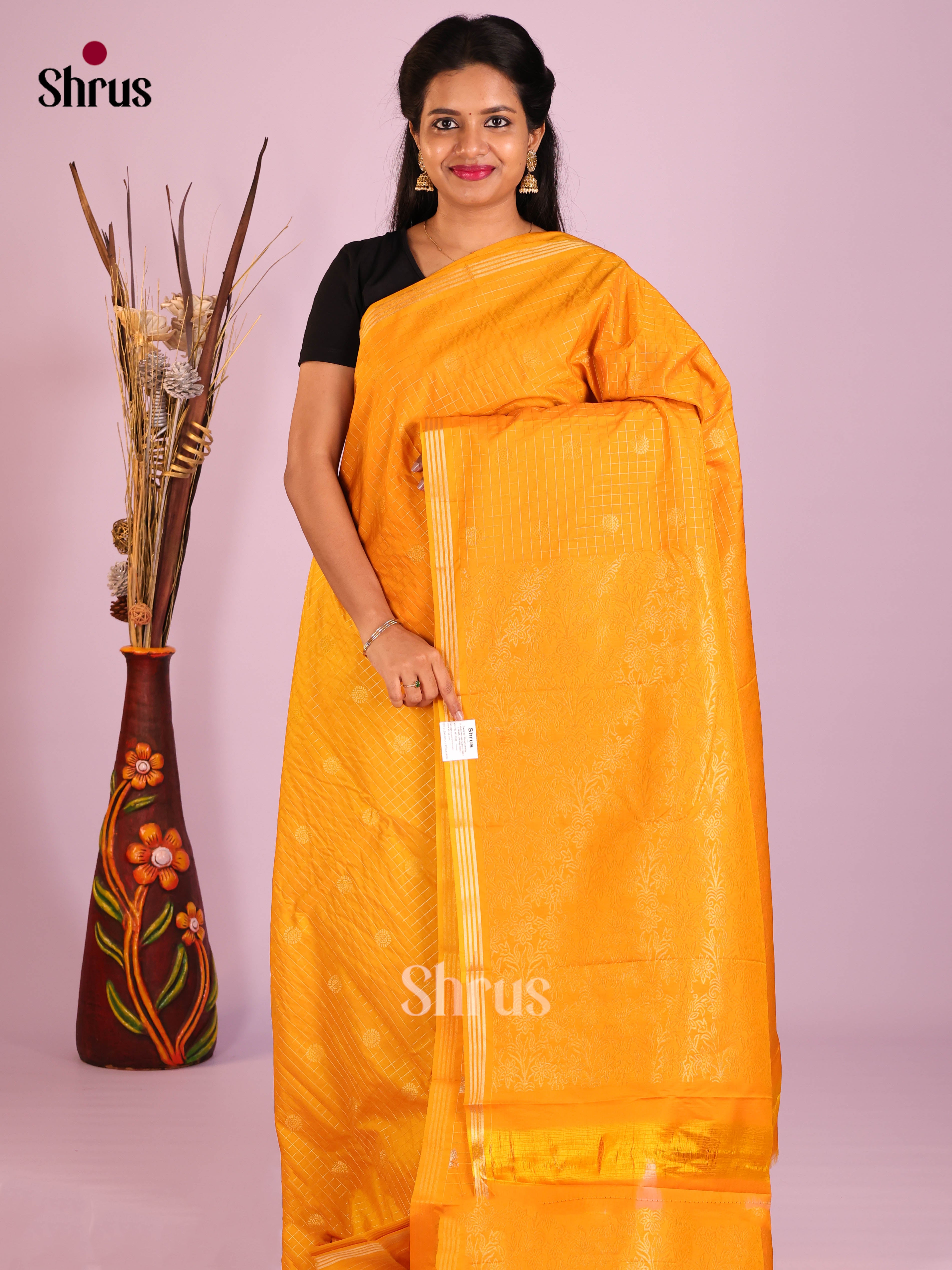Mango yellow- Semi Kanchipuram Saree