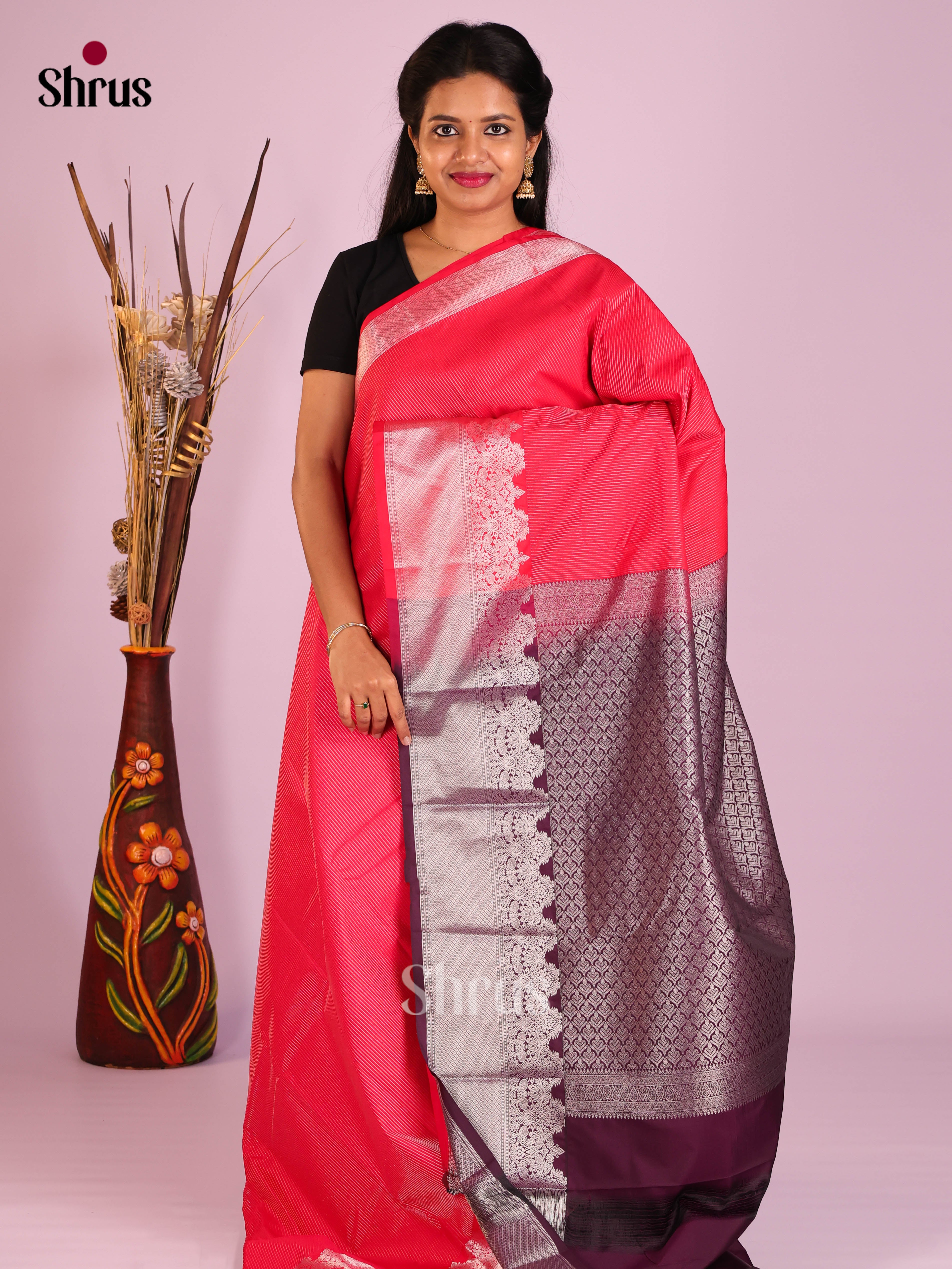 Red & Jamun - Semi Kanchipuram Saree
