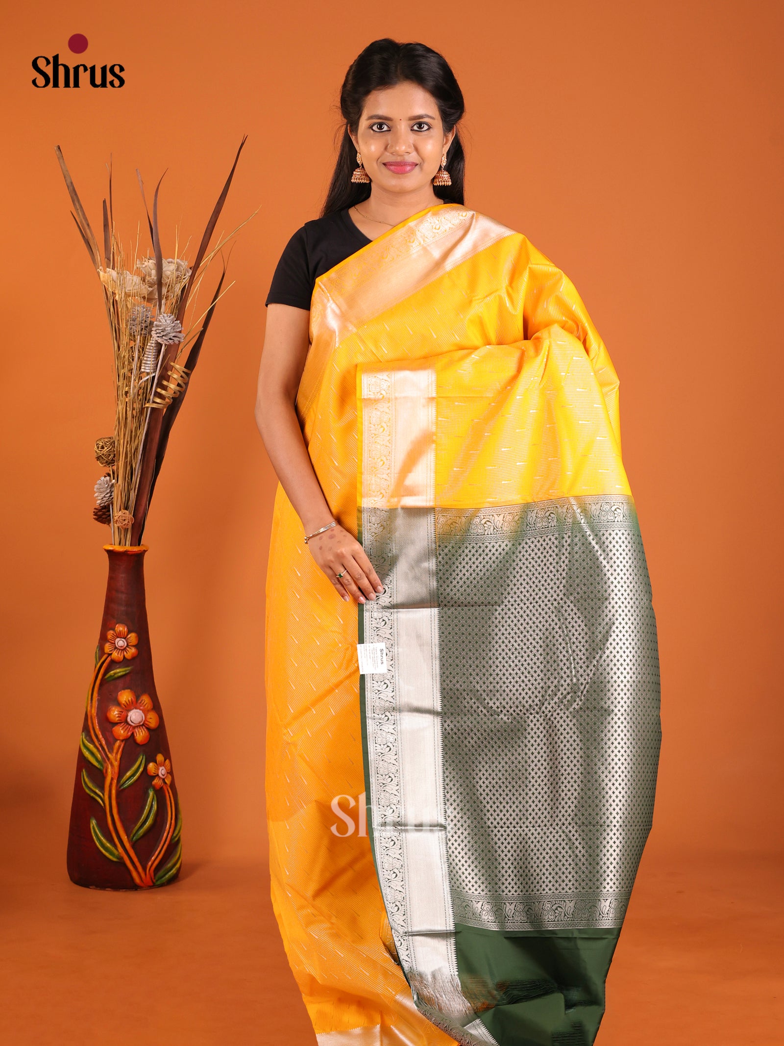 Yellow & Green - Semi Kanchipuram Saree