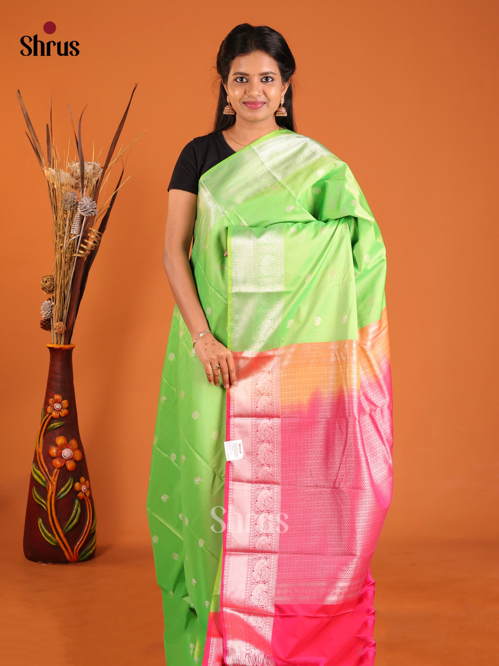 Pista Green & Pink - Semi Kanchipuram Saree