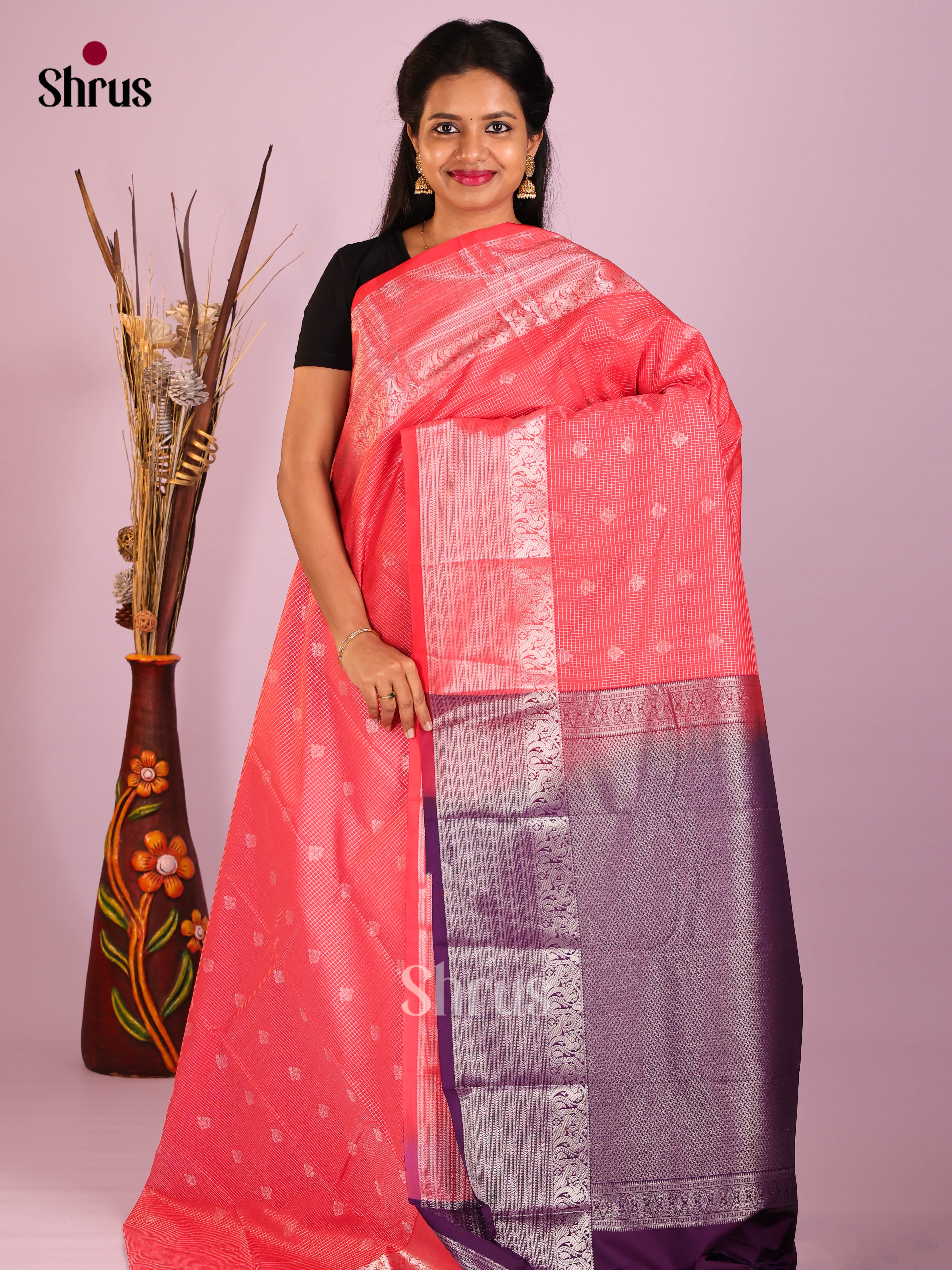 Pink & Violet - Semi Kanchipuram Saree