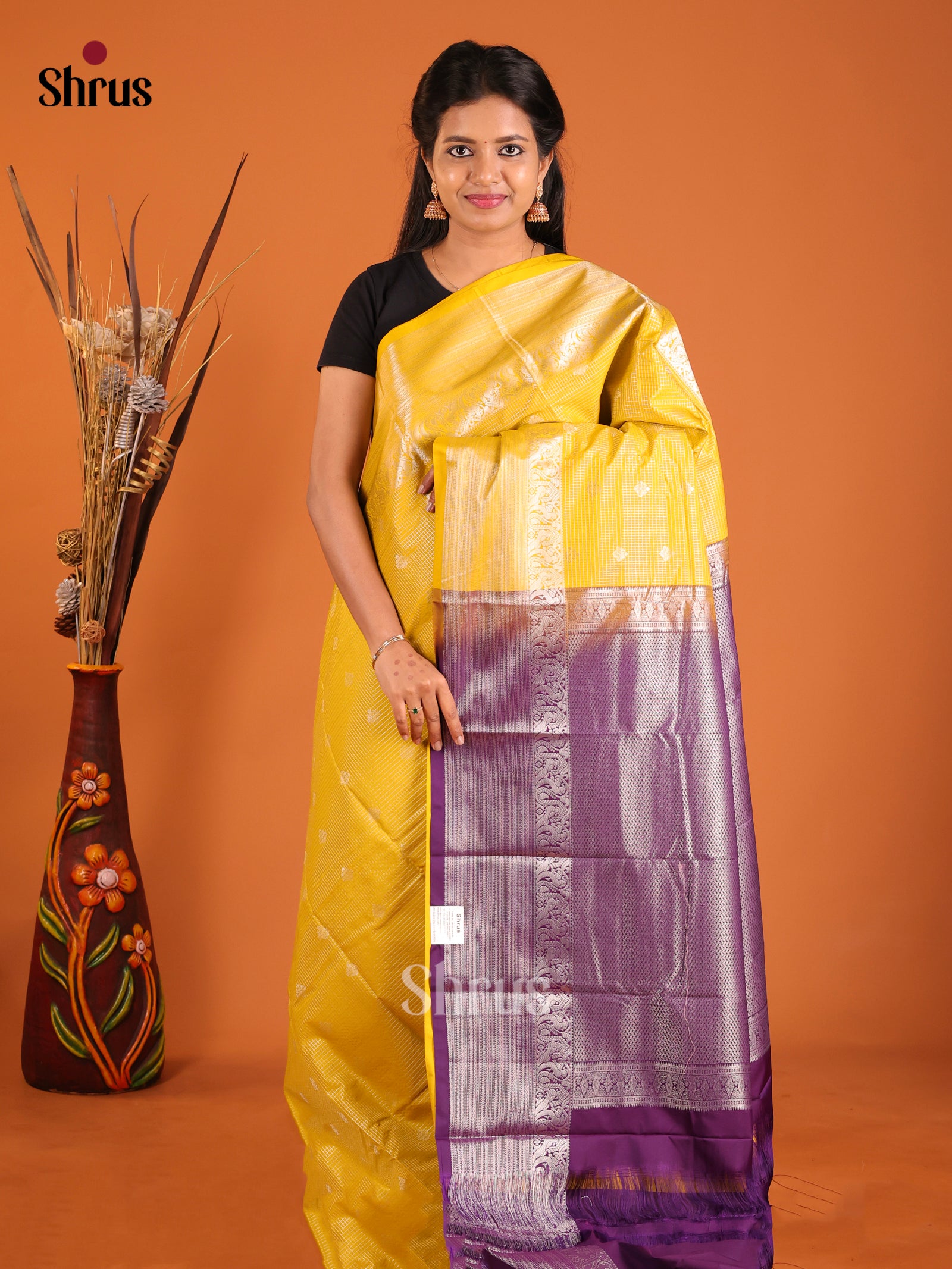 Yellow & Violet- Semi Kanchipuram Saree