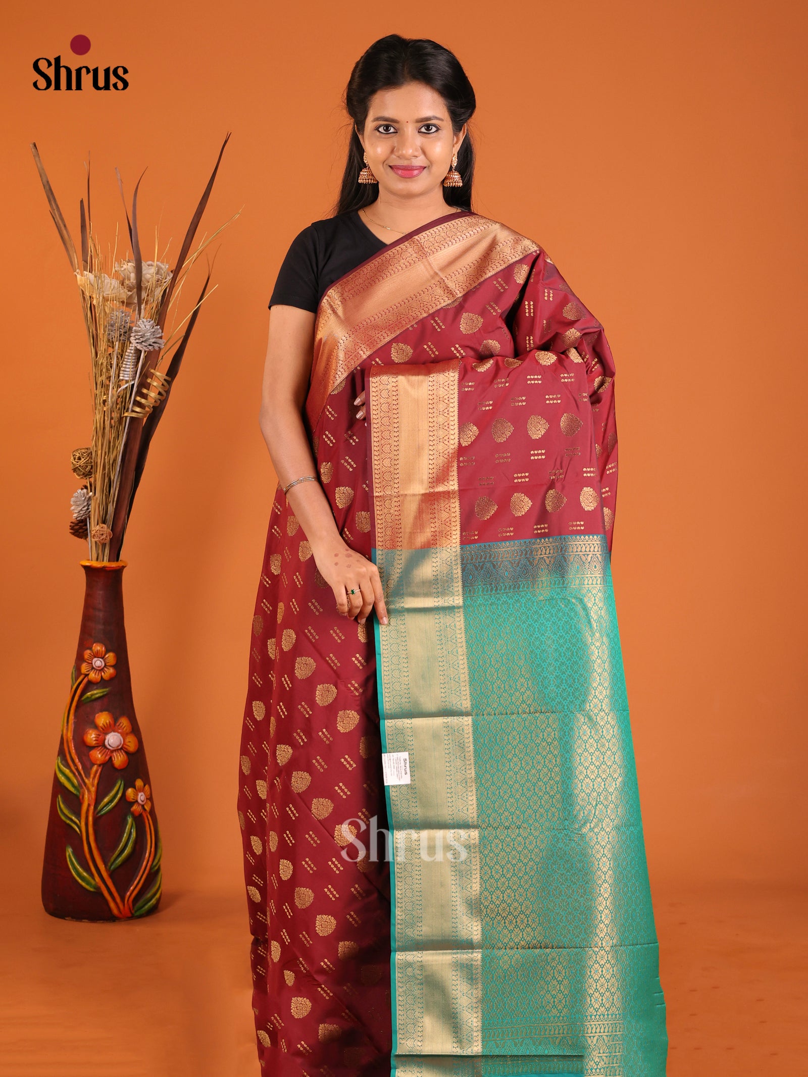 Maroon & Green - Semi Kanchipuram Saree