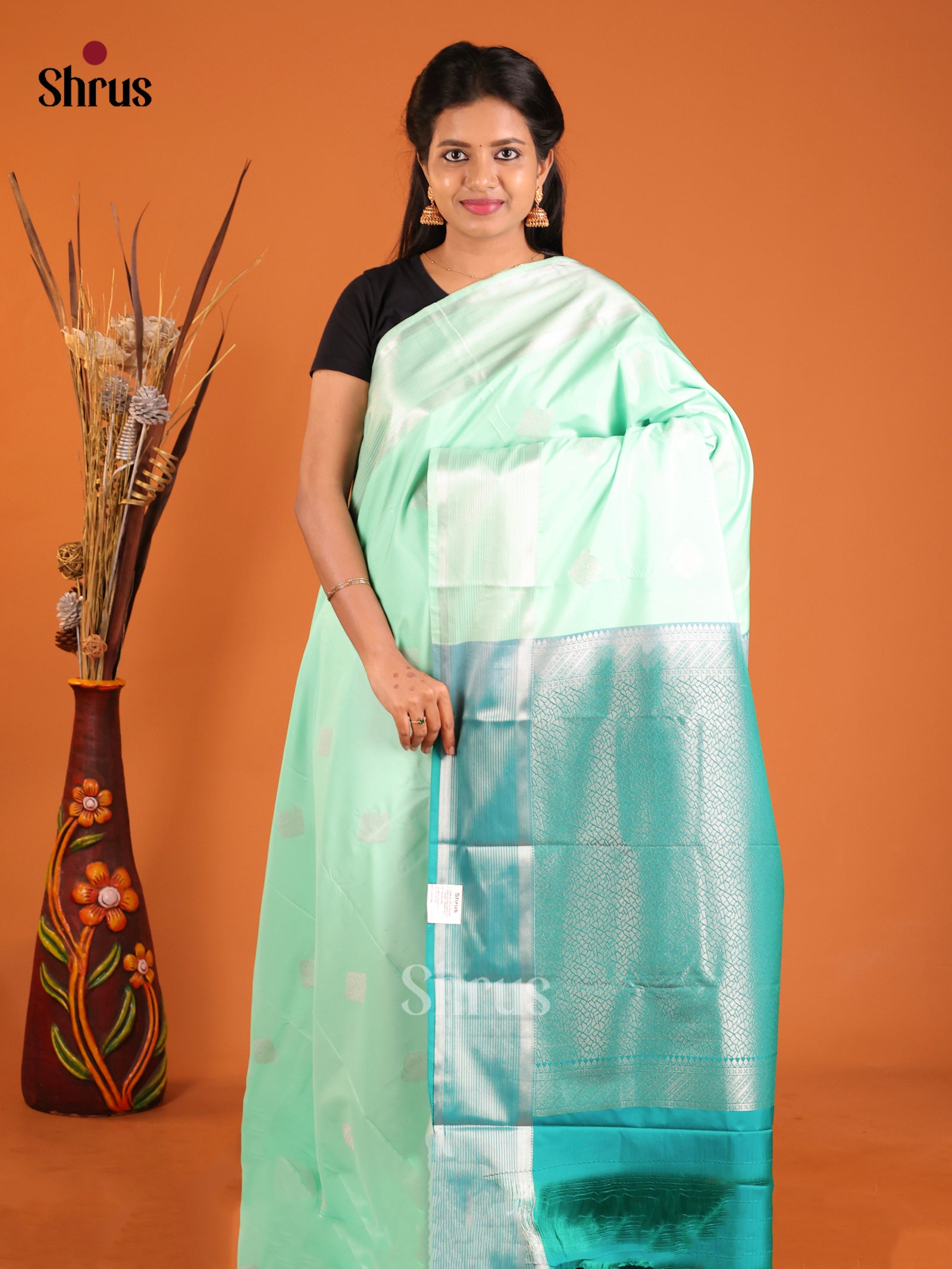 Ice Green & Green - Semi Kanchipuram Saree