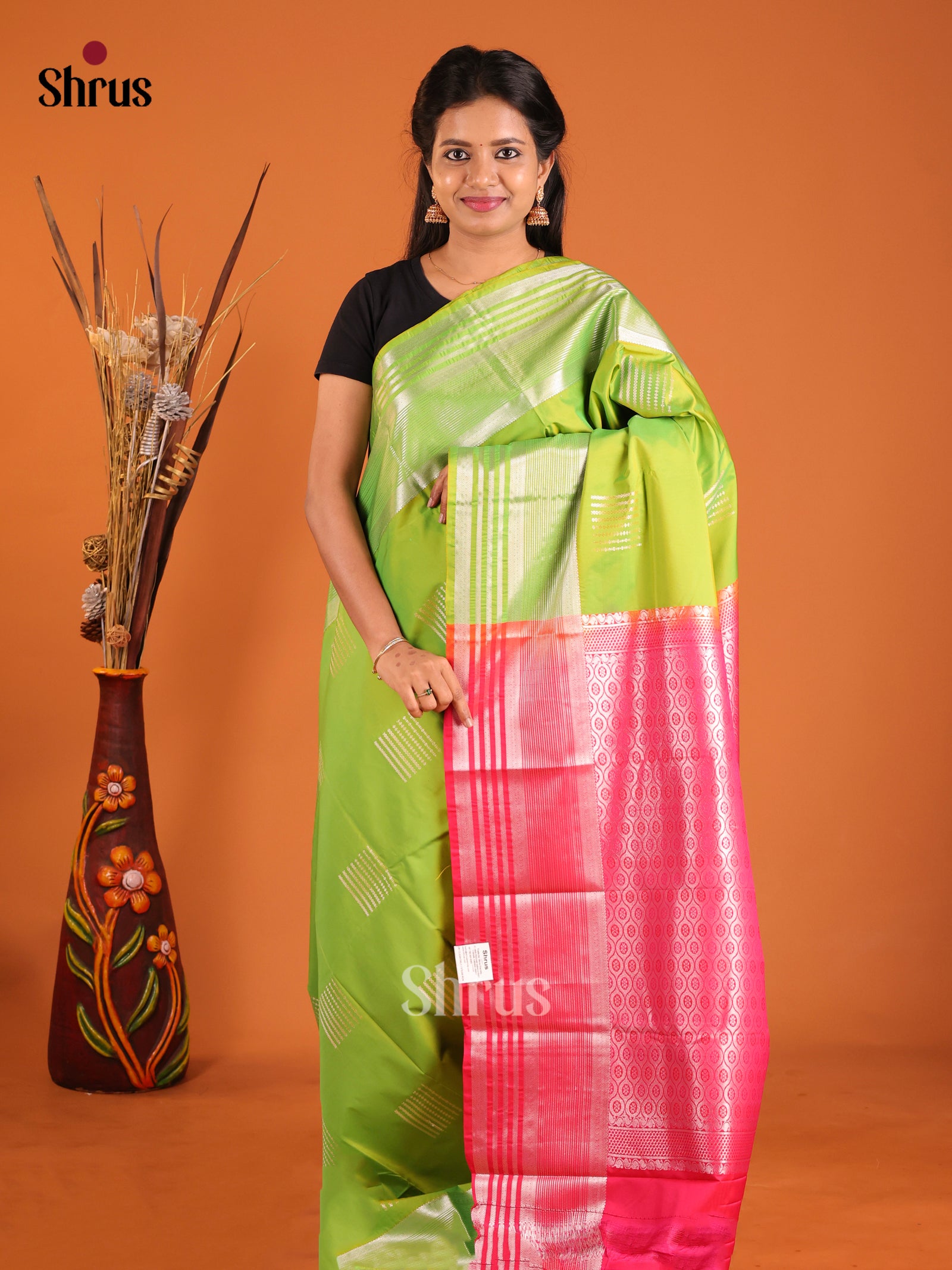 Light Green & Pink- Semi Kanchipuram Saree