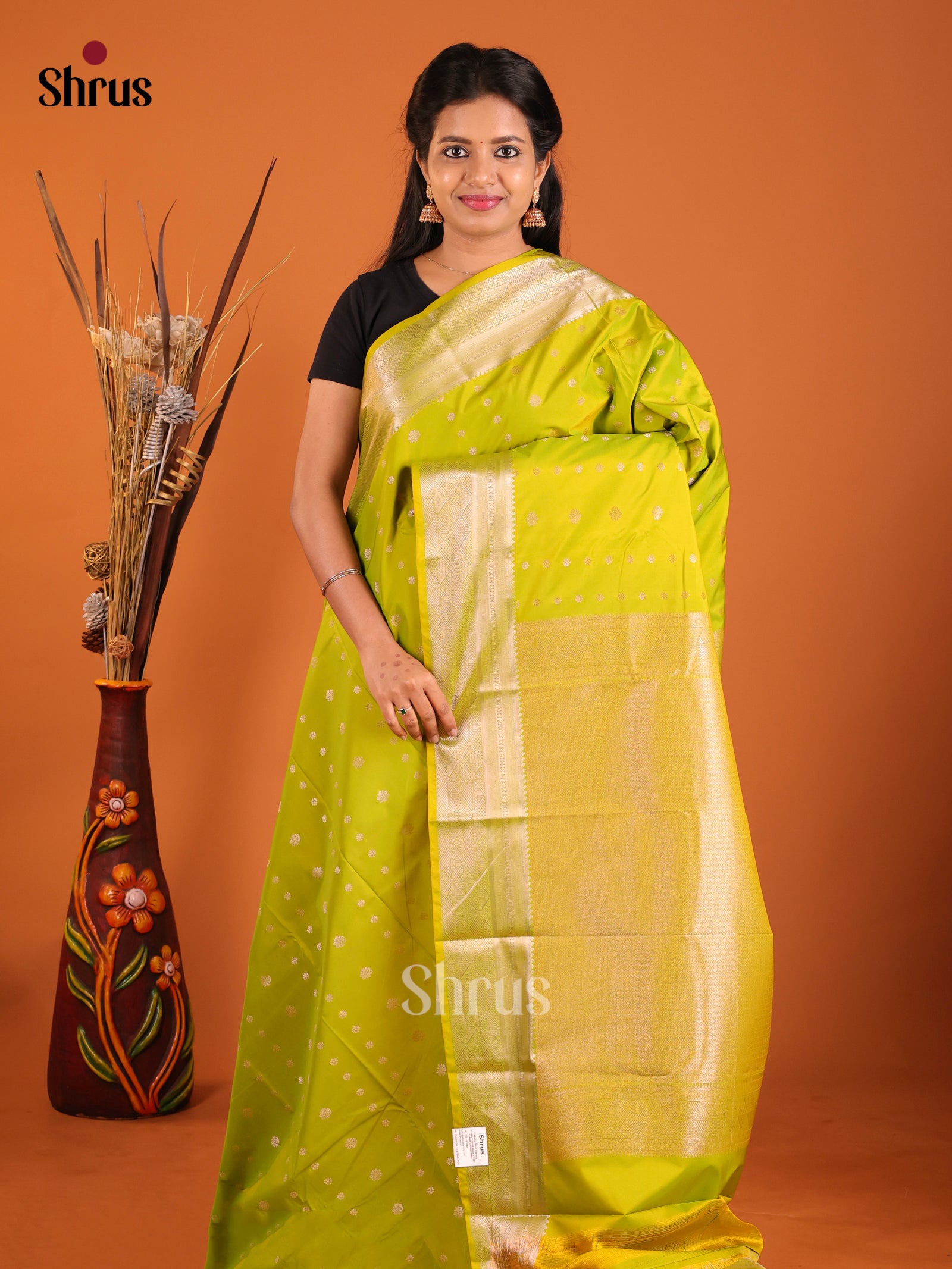 Light Green- Semi Kanchipuram Saree - Shop on Shrus.com