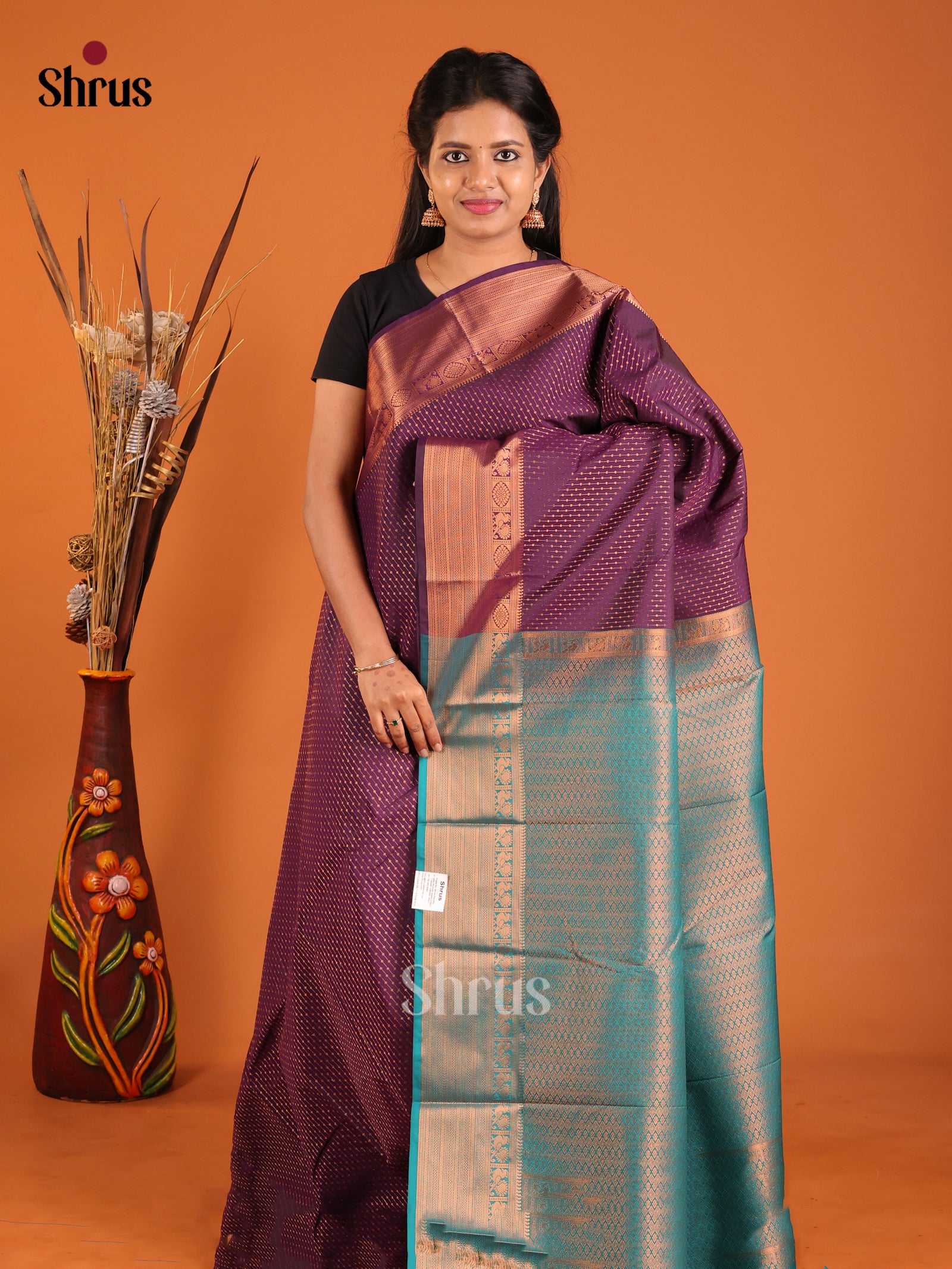 Violet & Green - Semi Kanchipuram Saree