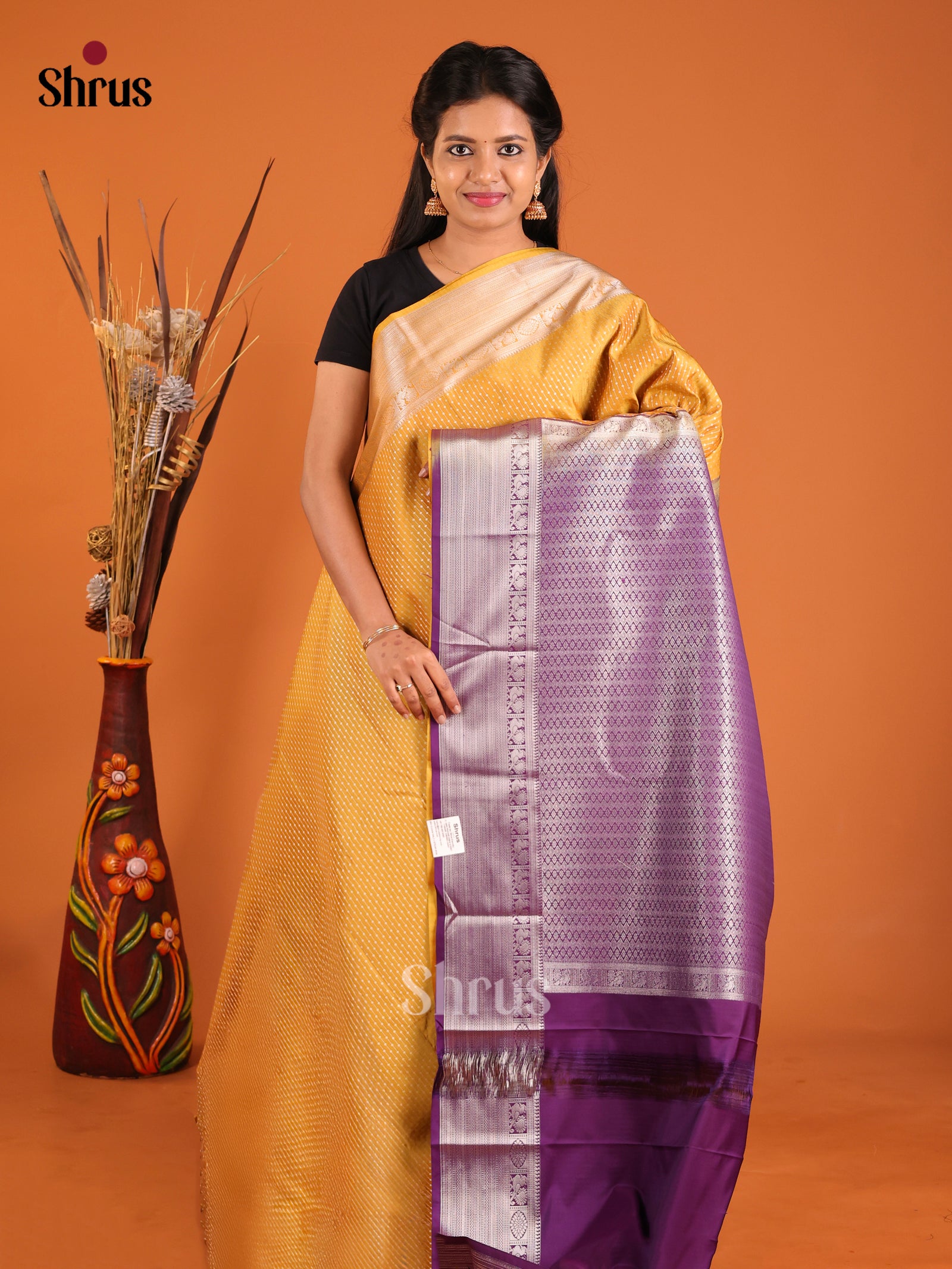 Mustard & Violet - Semi Kanchipuram Saree
