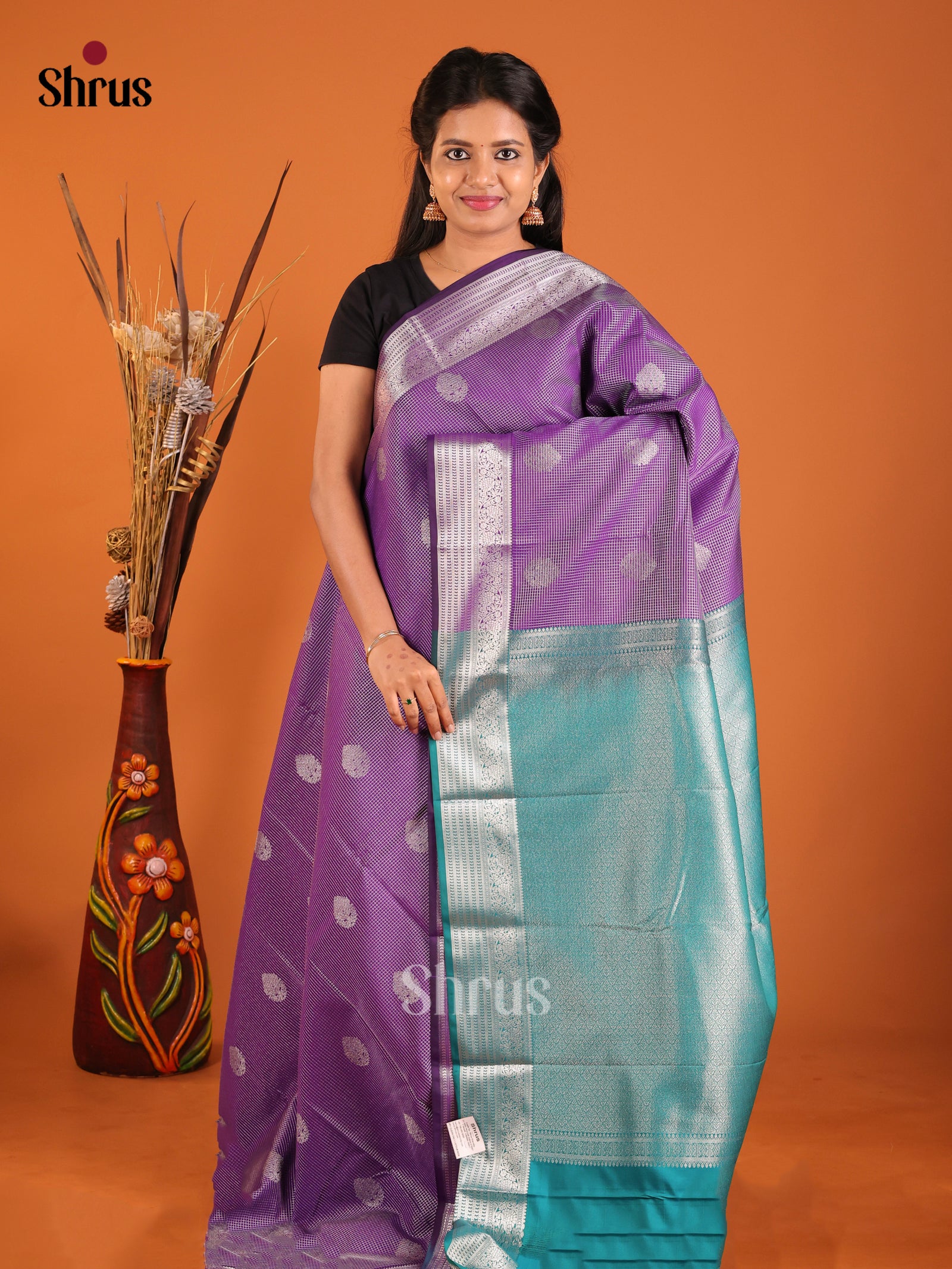 Violet & Green- Semi Kanchipuram Saree