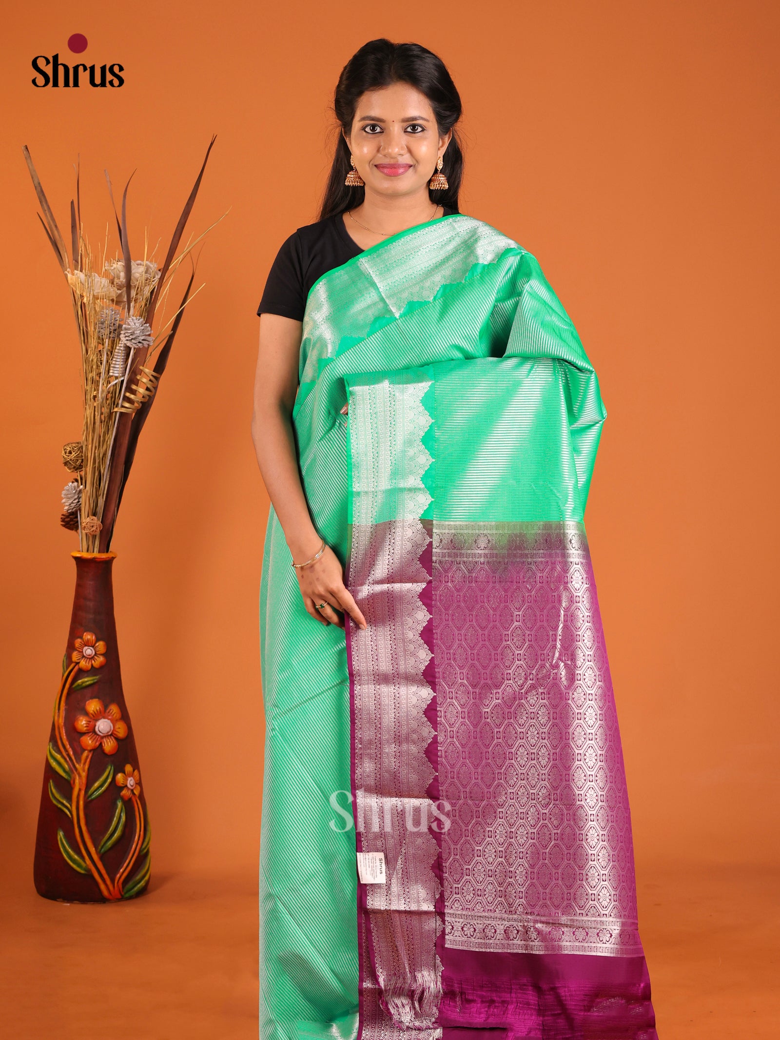 Green & Purple - Semi Kanchipuram Saree
