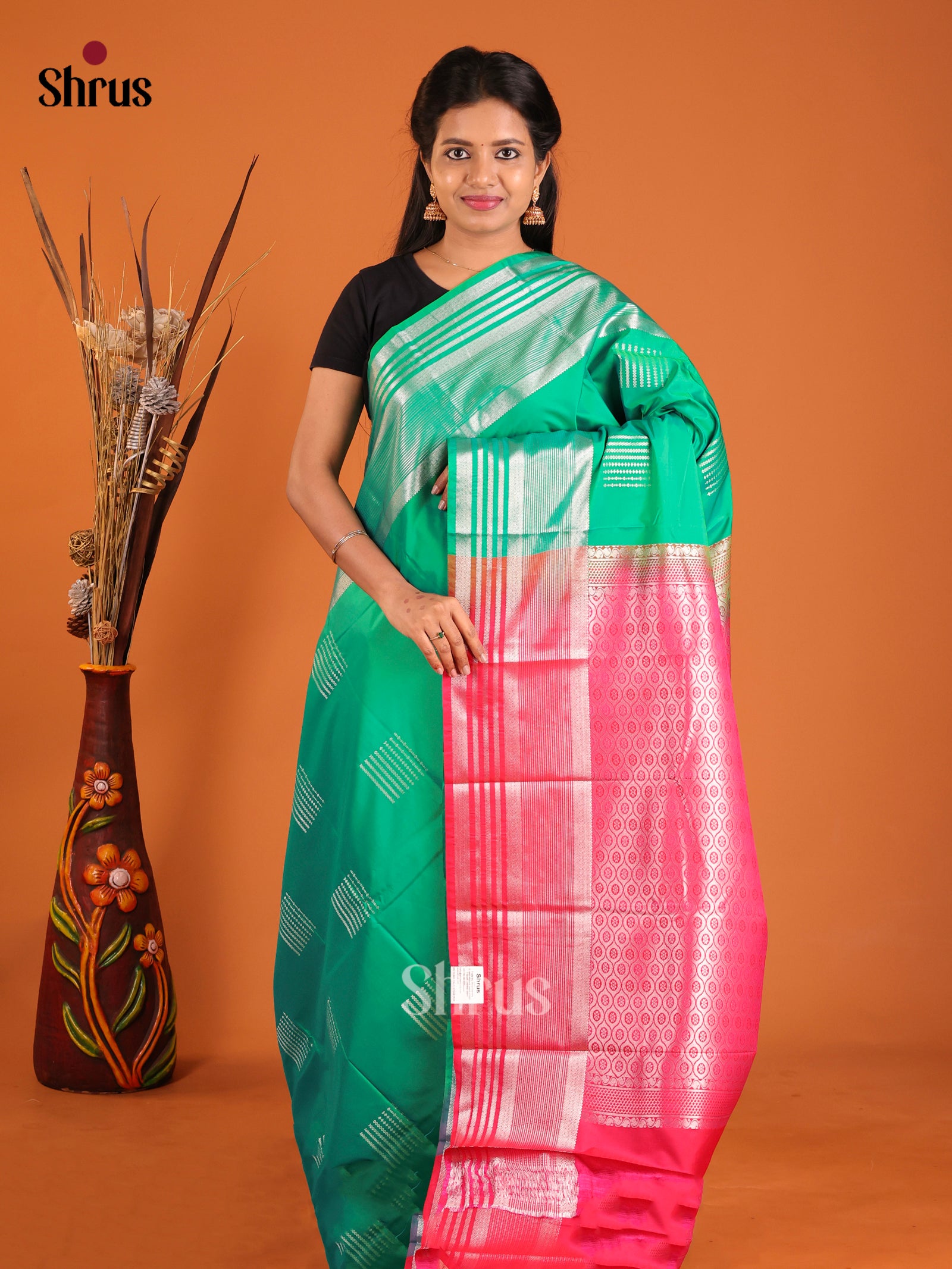 Green & Pink - Semi Kanchipuram Saree
