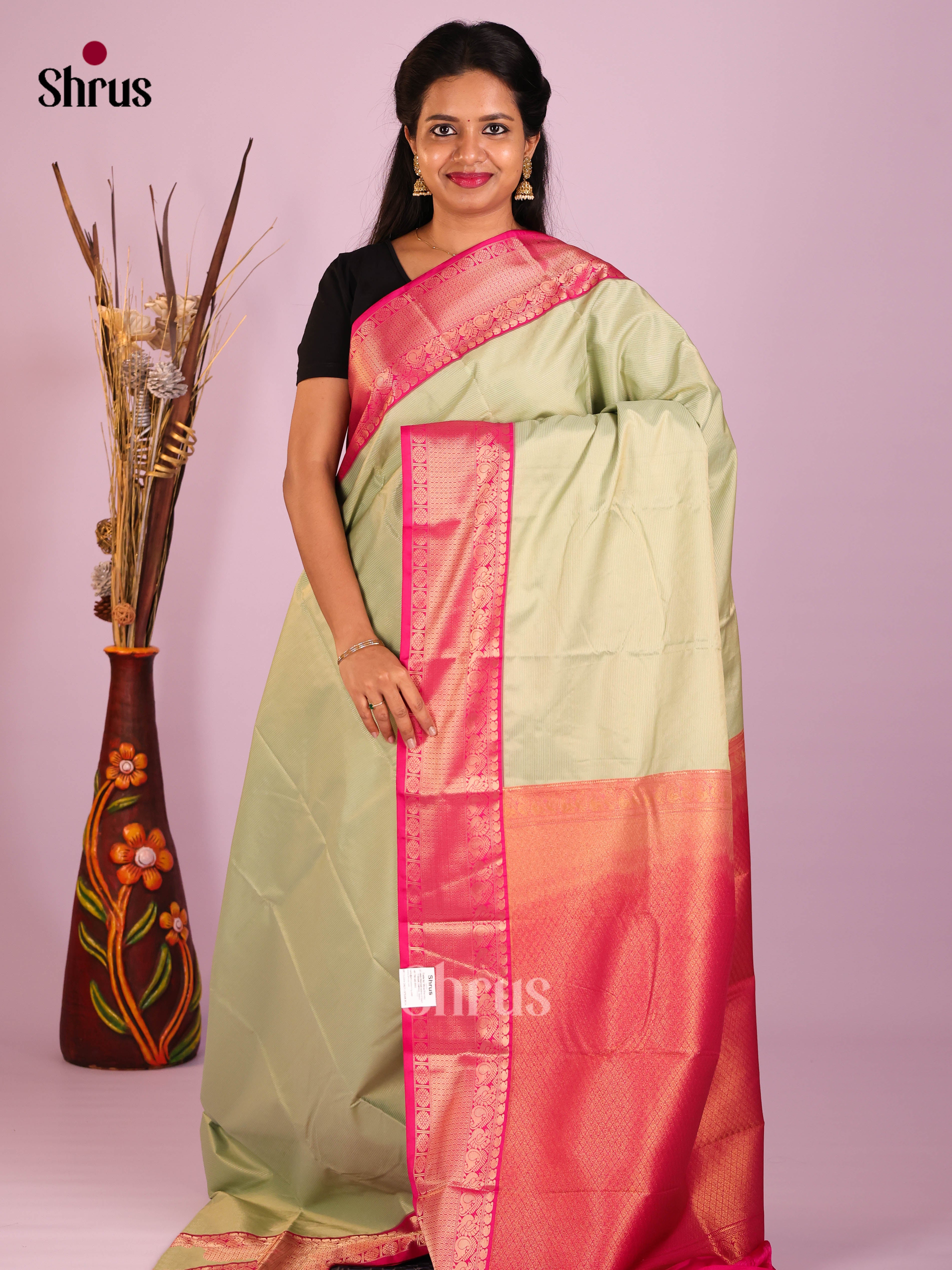 Green & Pink - Semi Kanchipuram Saree