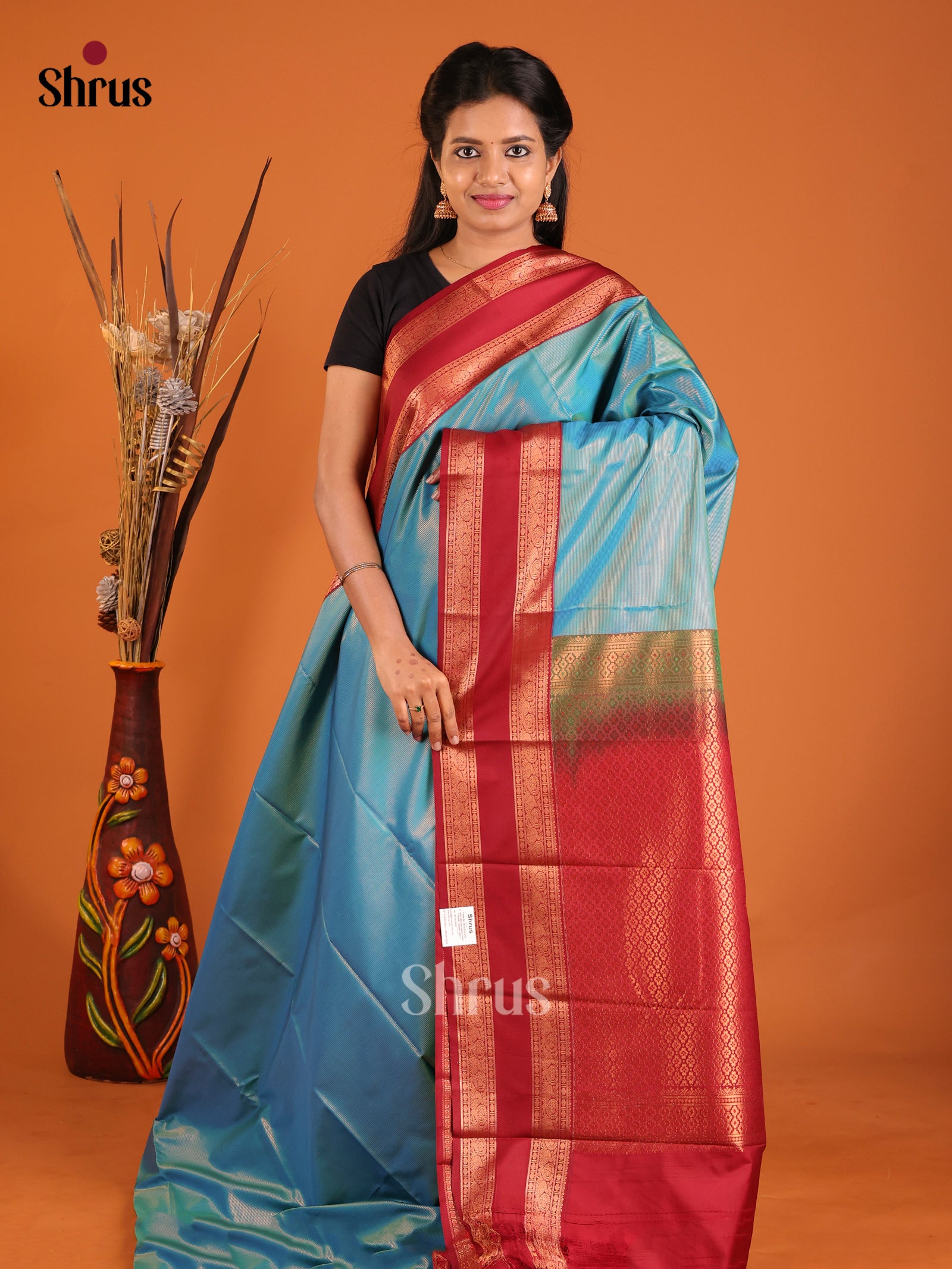 Blue & Maroon - Semi Kanchipuram Saree
