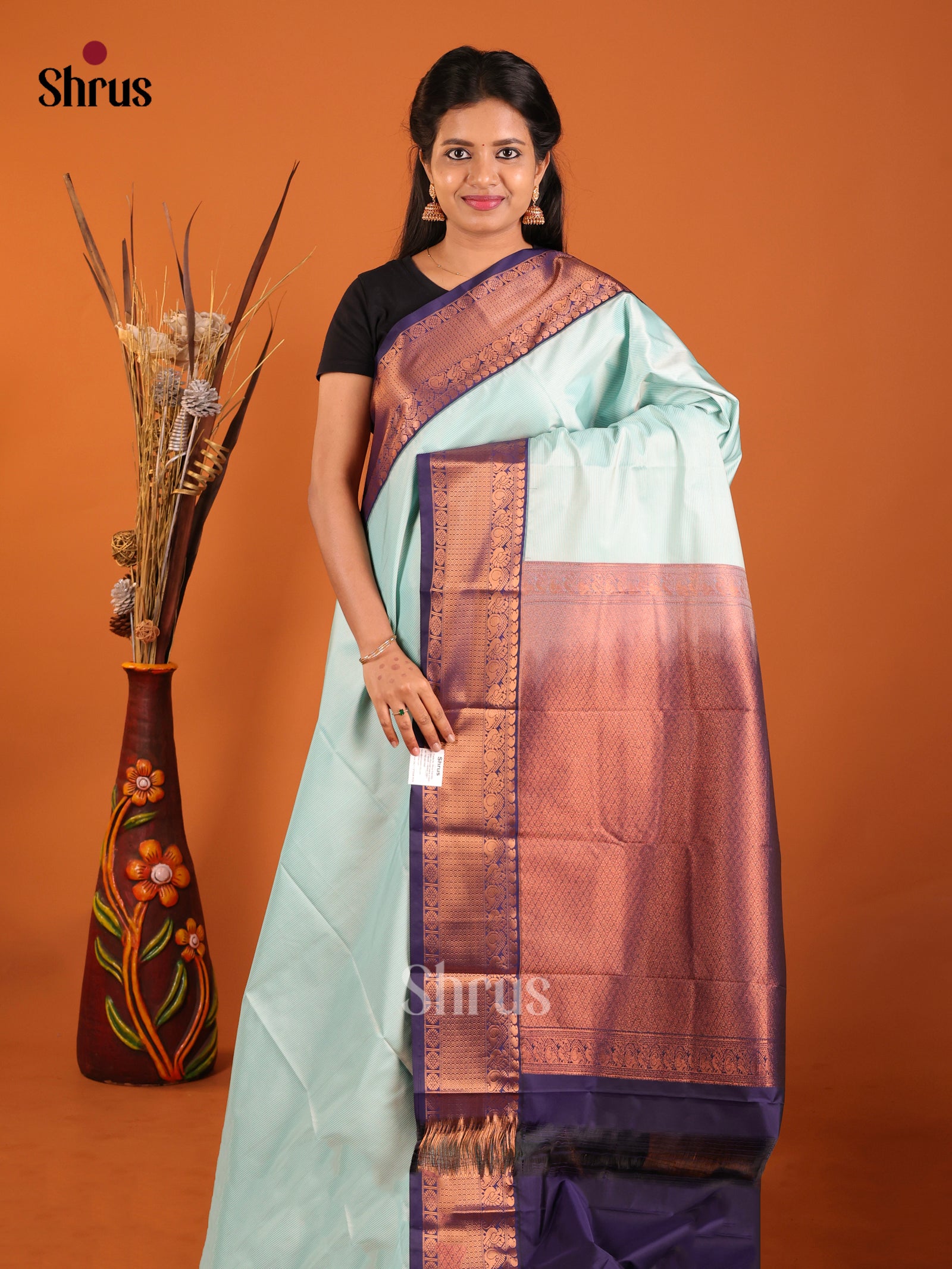 Light Blue & Blue - Semi Kanchipuram Saree