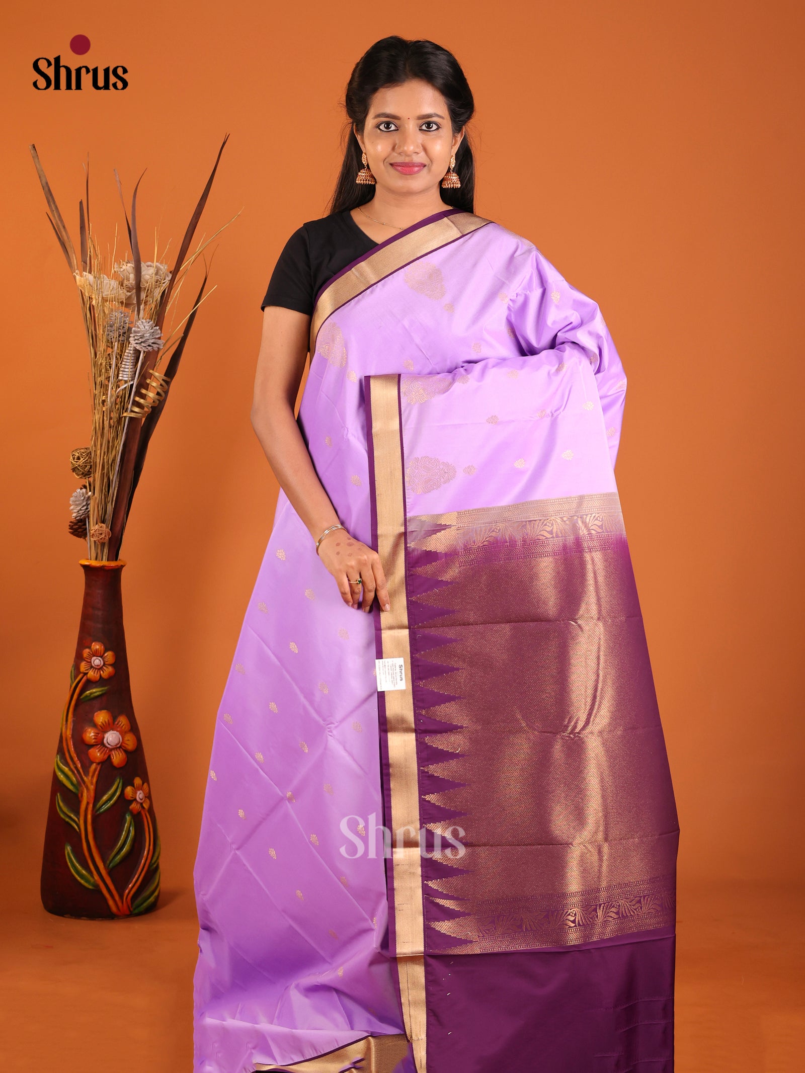 Lavender & Violet - Semi Kanchipuram Saree - Shop on Shrus.com
