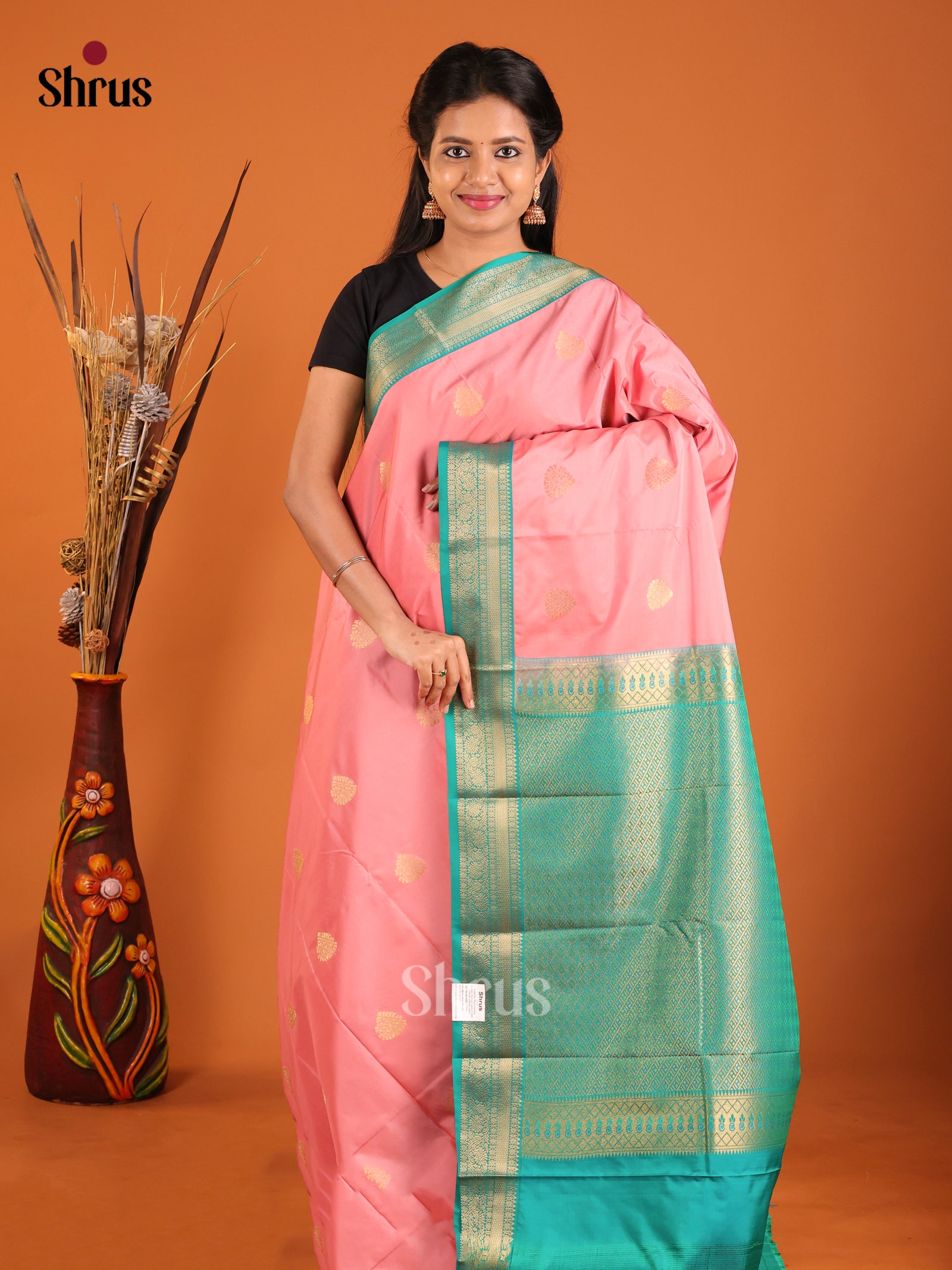 Pink & Green - Semi Kanchipuram Saree