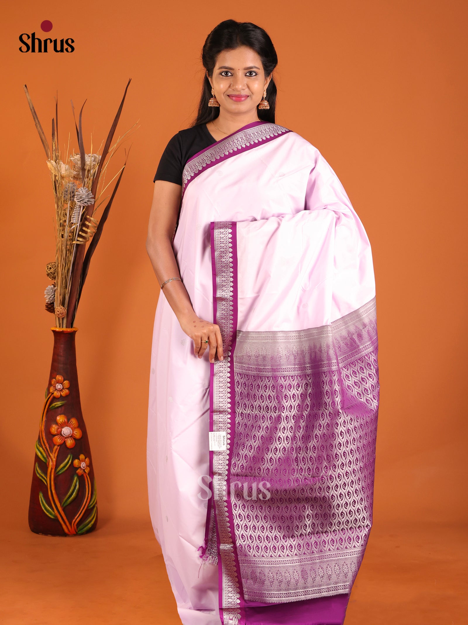 Mild Lavender & Purple- Semi Kanchipuram Saree - Shop on Shrus.com