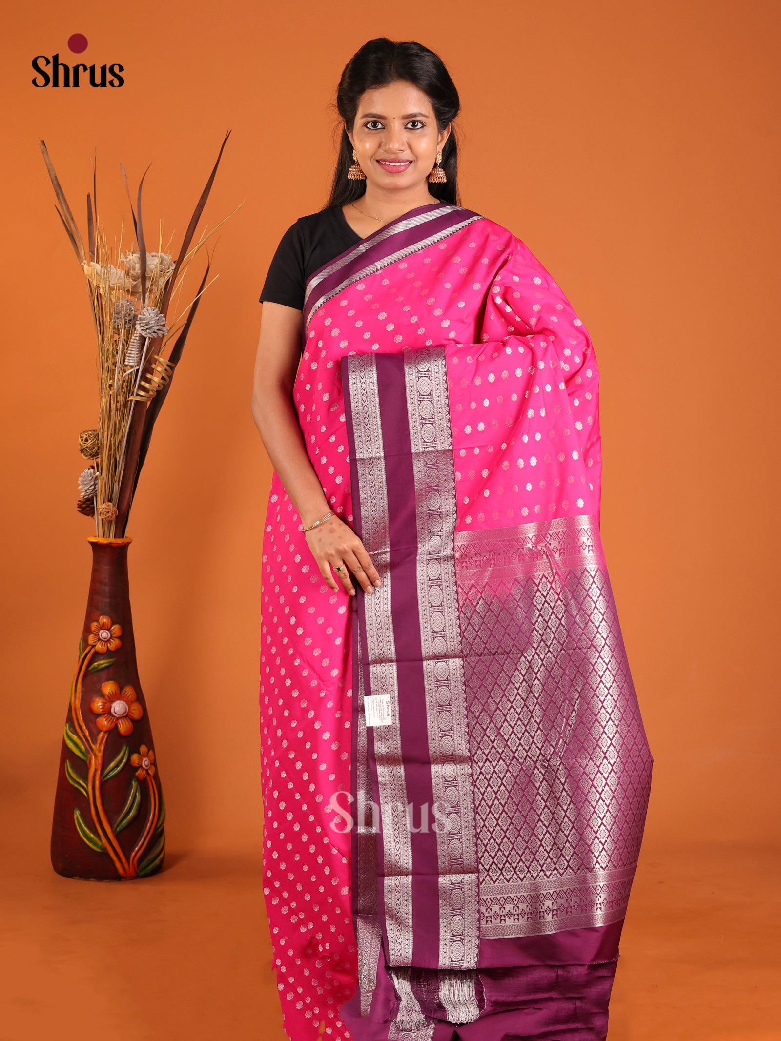 Pink & Purple - Semi Kanchipuram Saree - Shop on Shrus.com