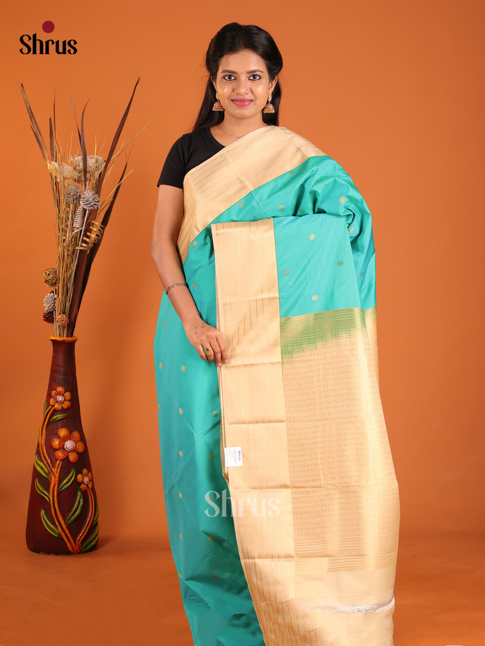 Blue & Cream - Semi Kanchipuram Saree