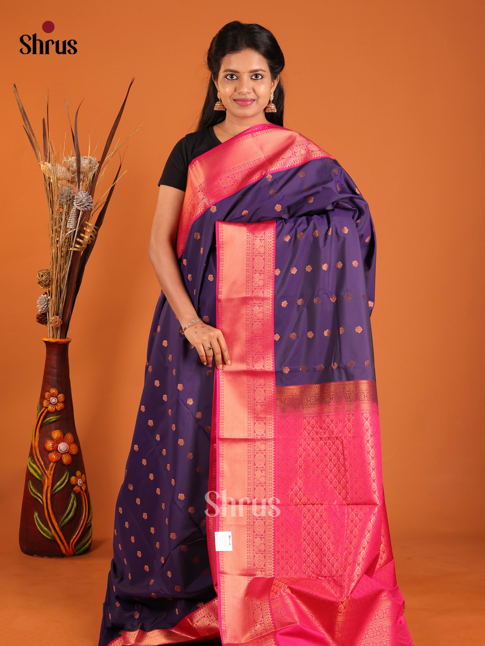 Blue & Pink - Semi Kanchipuram Saree