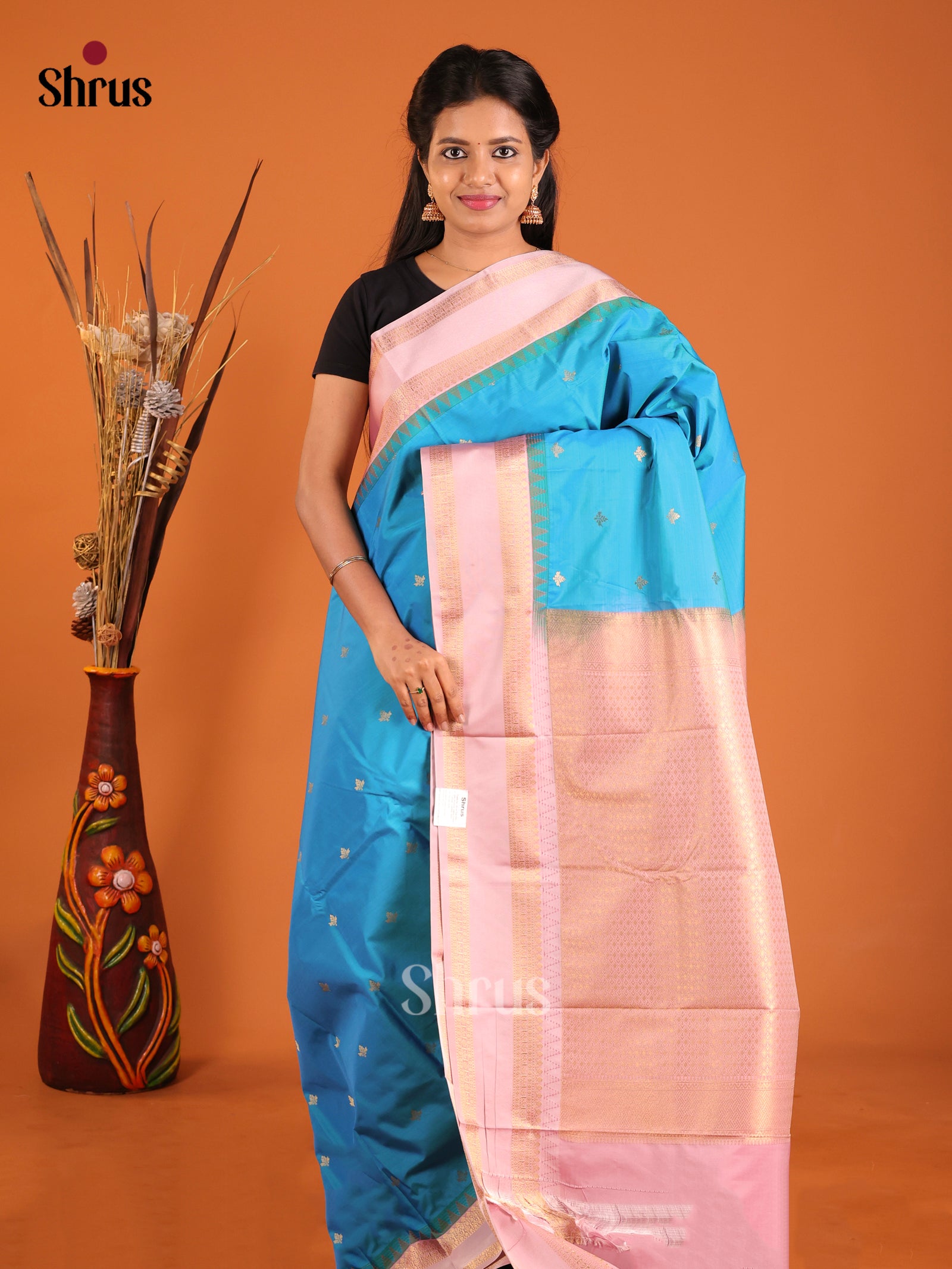Blue & Lavender - Semi Kanchipuram Saree