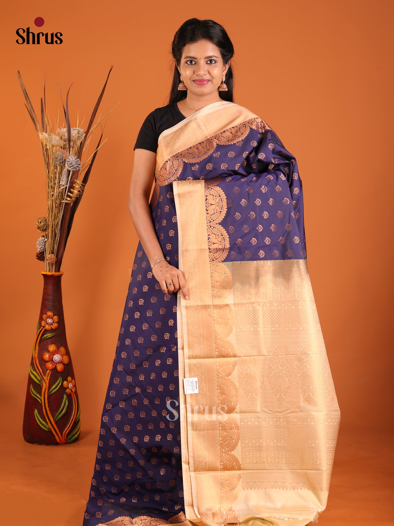 Blue & Cream- Semi Kanchipuram Saree