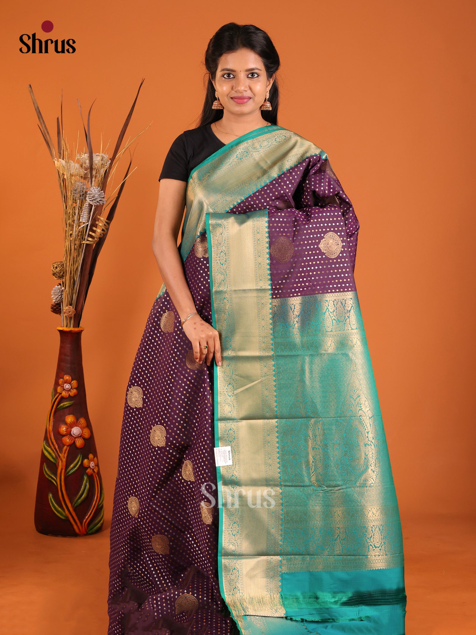Violet & Green- Semi Kanchipuram Saree