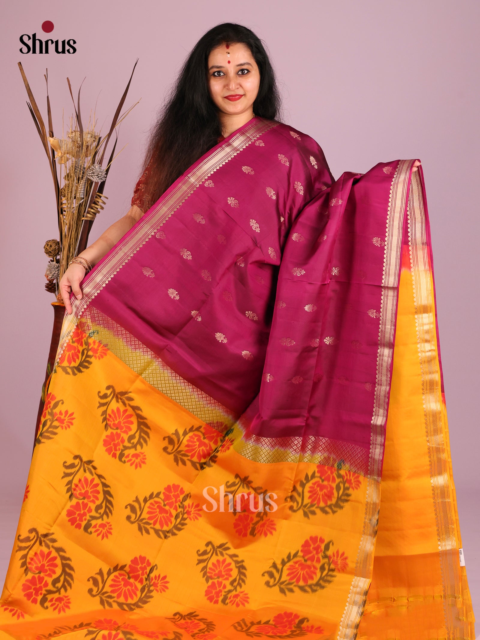 Chic Half & Half Magenta And Yellow Soft Silk Saree With Zari Brocade Pallu 1
