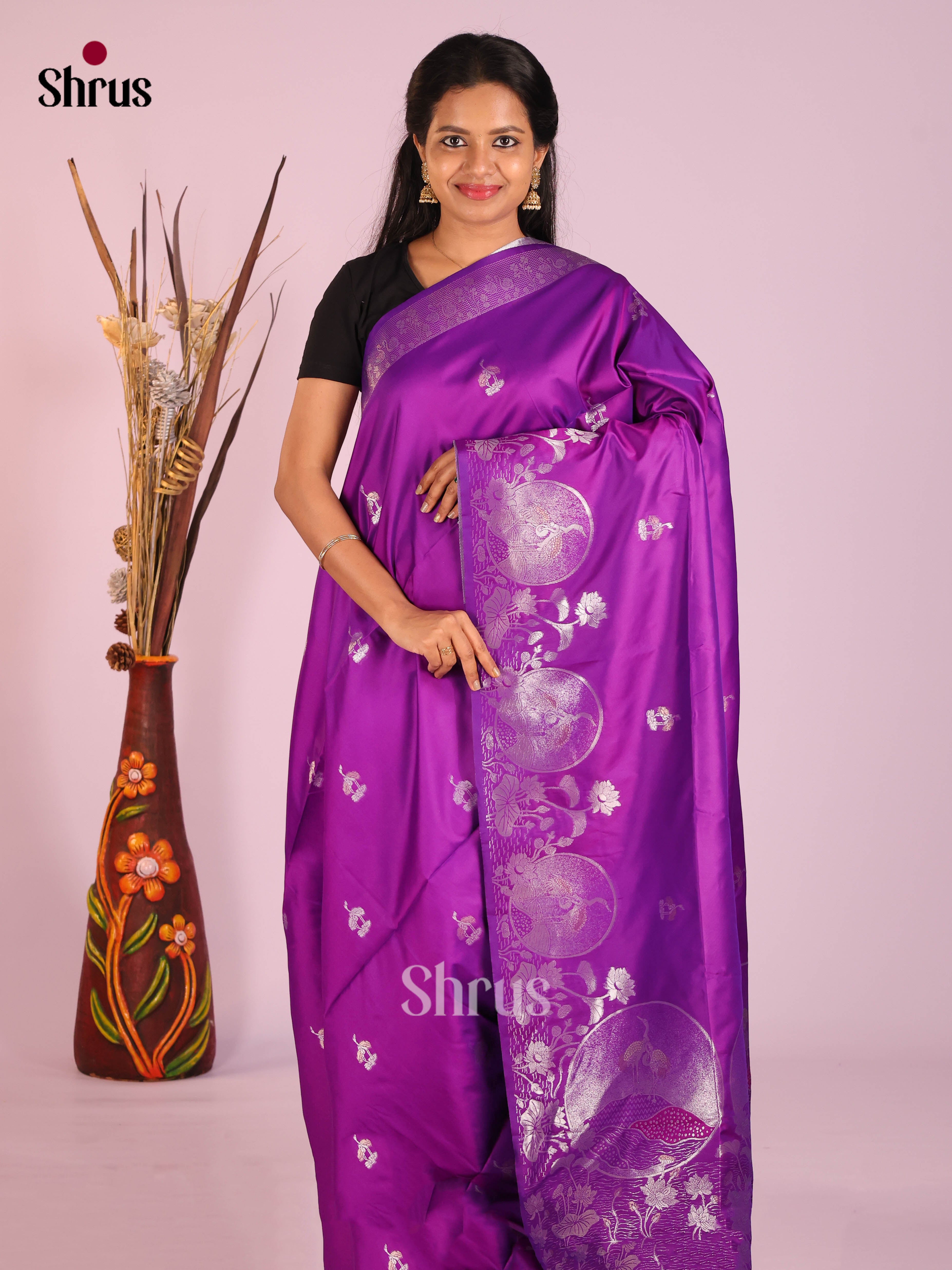 Purple - Semi Softsilk Saree