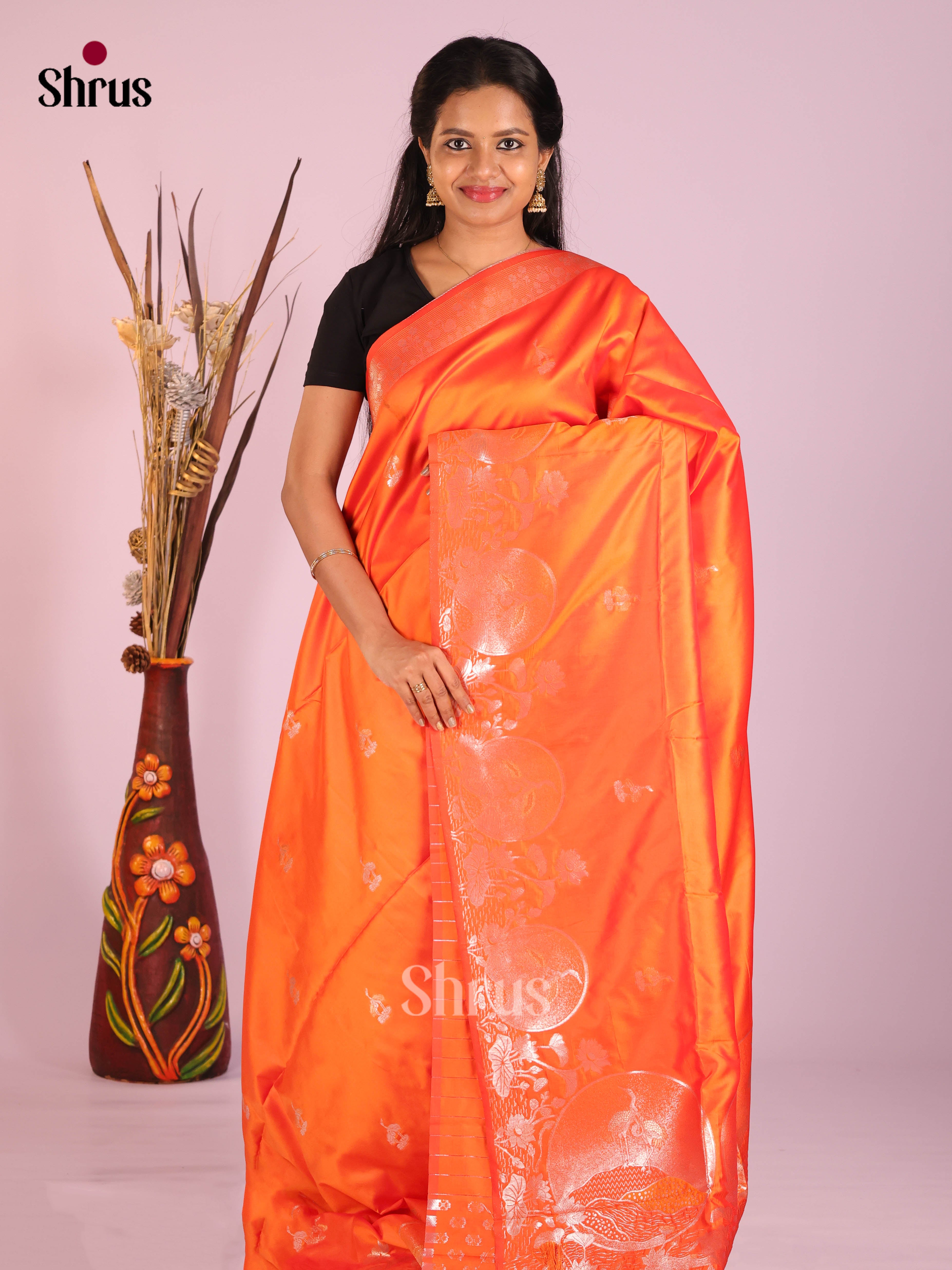 Orange - Semi Softsilk Saree