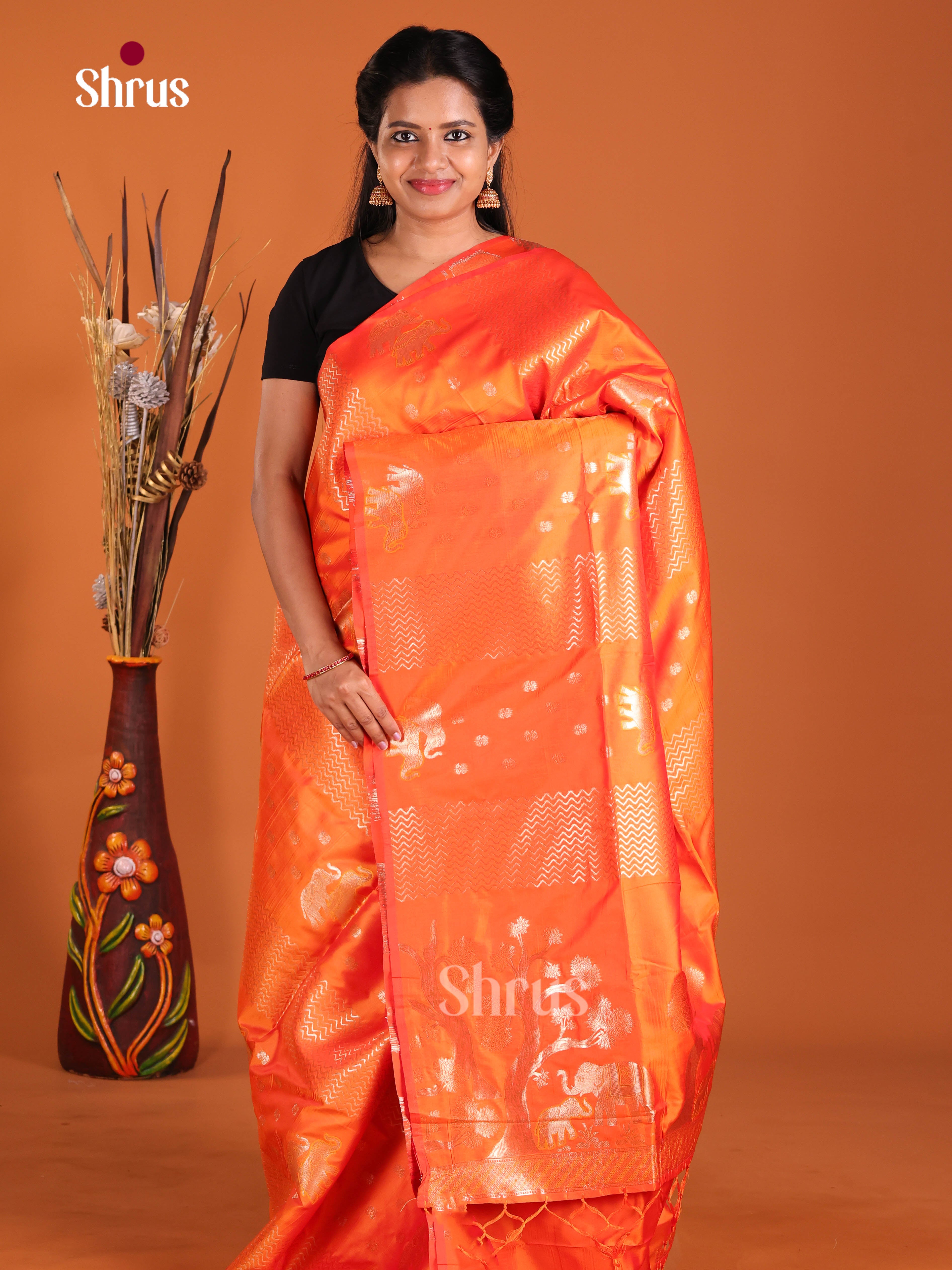 Orange - Semi Softsilk Saree