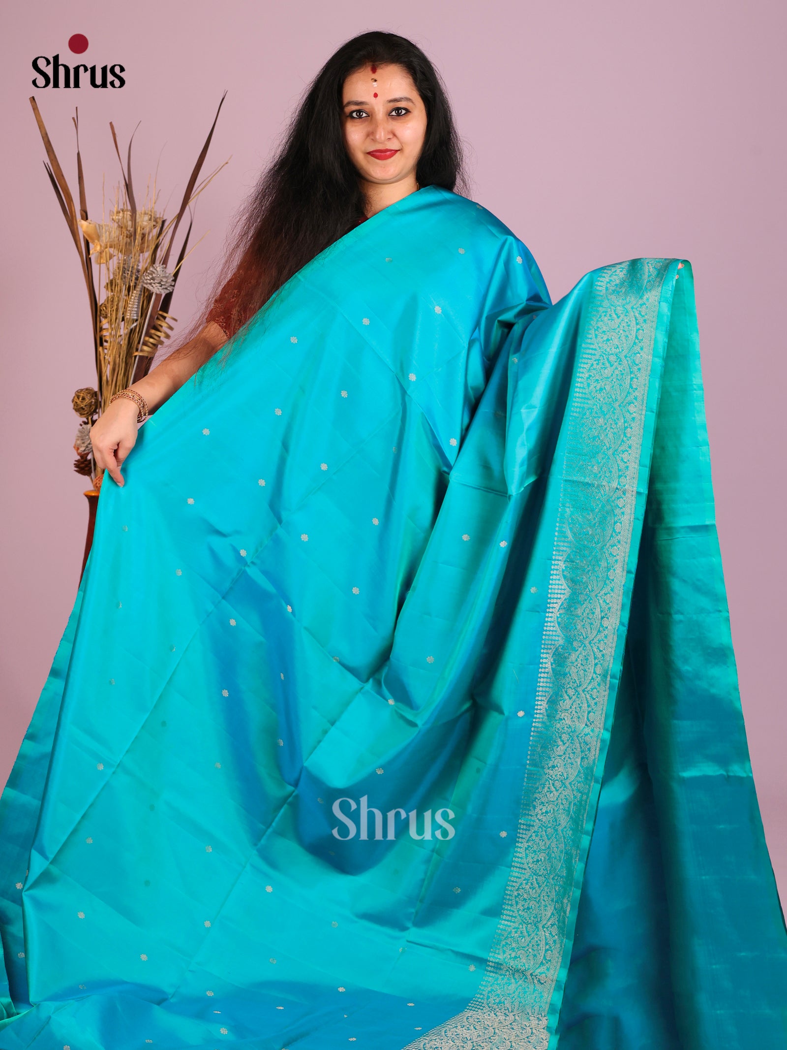 Breezy Light Blue Soft Silk Saree With Gold Buttas & zari Woven Peacock border 1