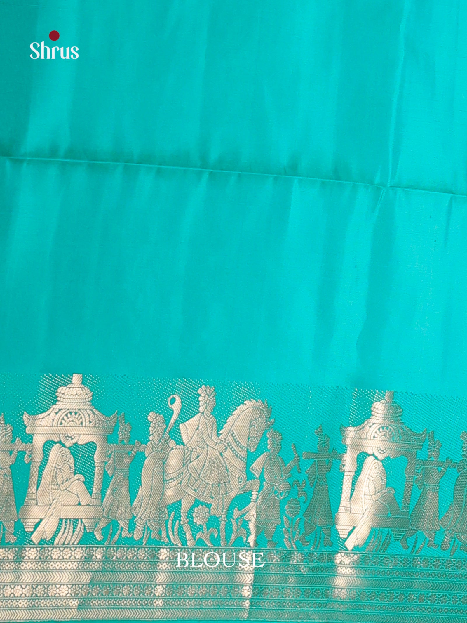 Exquisite Teal Soft Silk Saree with Zari Buttas & baraat themed border 2