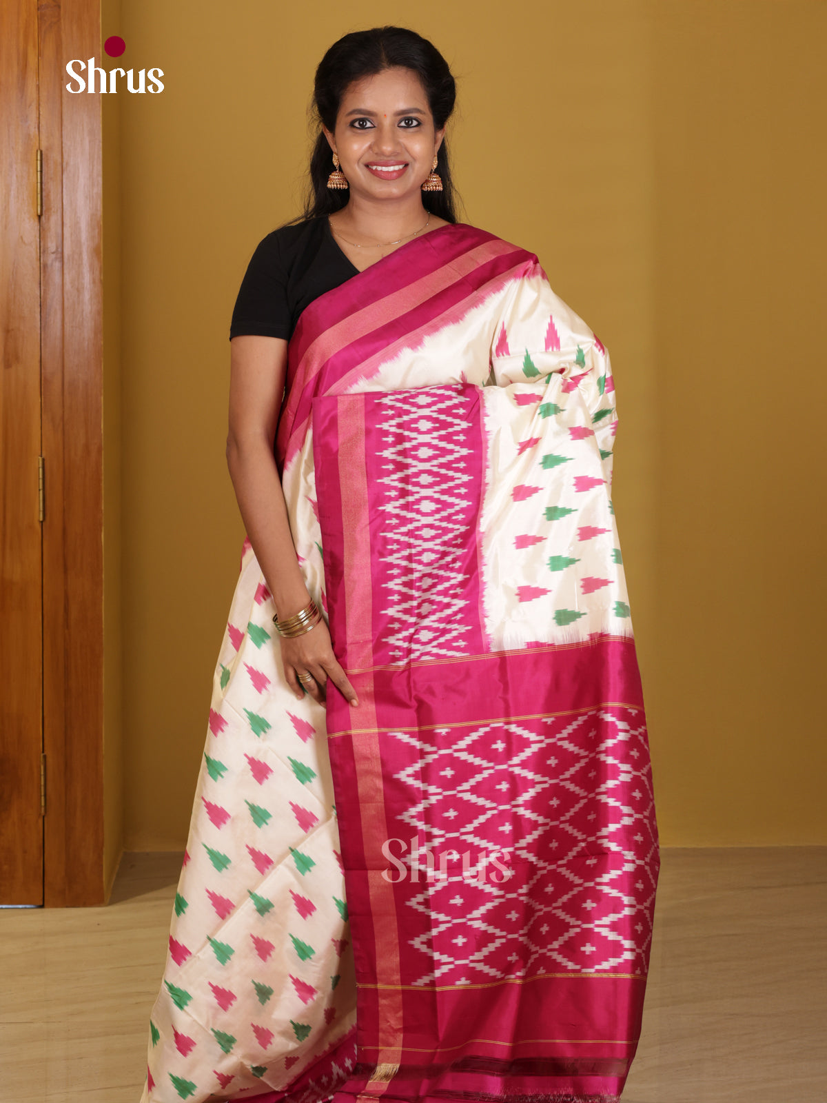 DIS16141 - Ikkat Silk Saree - Shop on Shrus.com