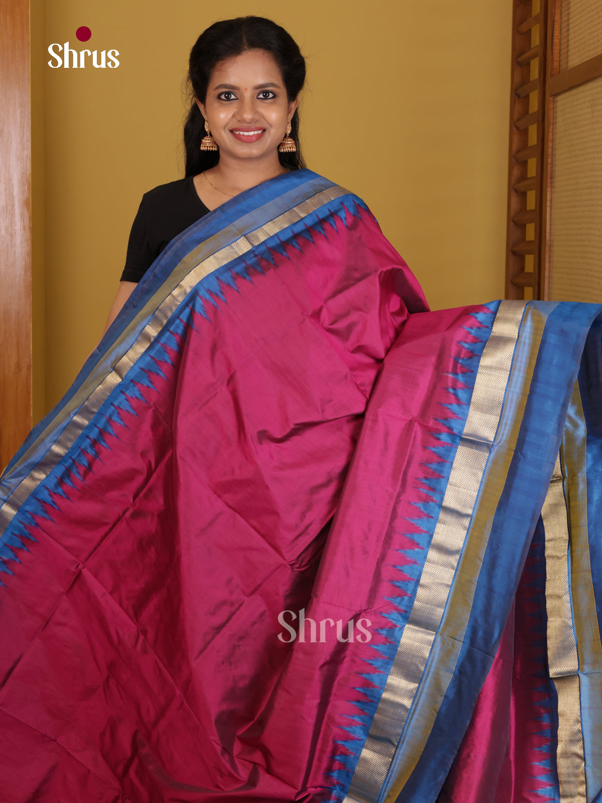 DIS16145 - Ikkat Silk Saree - Shop on Shrus.com