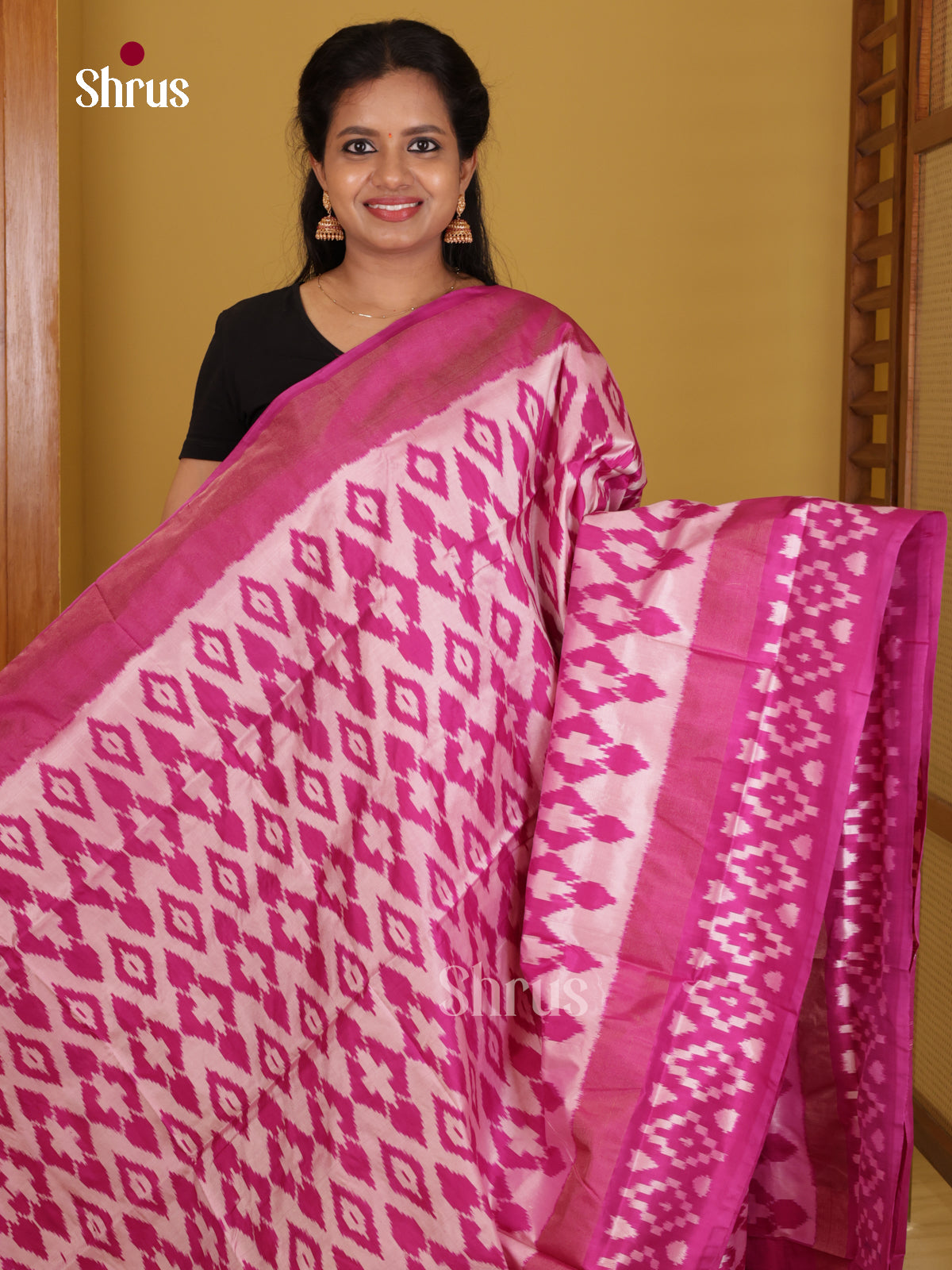 DIS16148 - Ikkat Silk Saree - Shop on Shrus.com