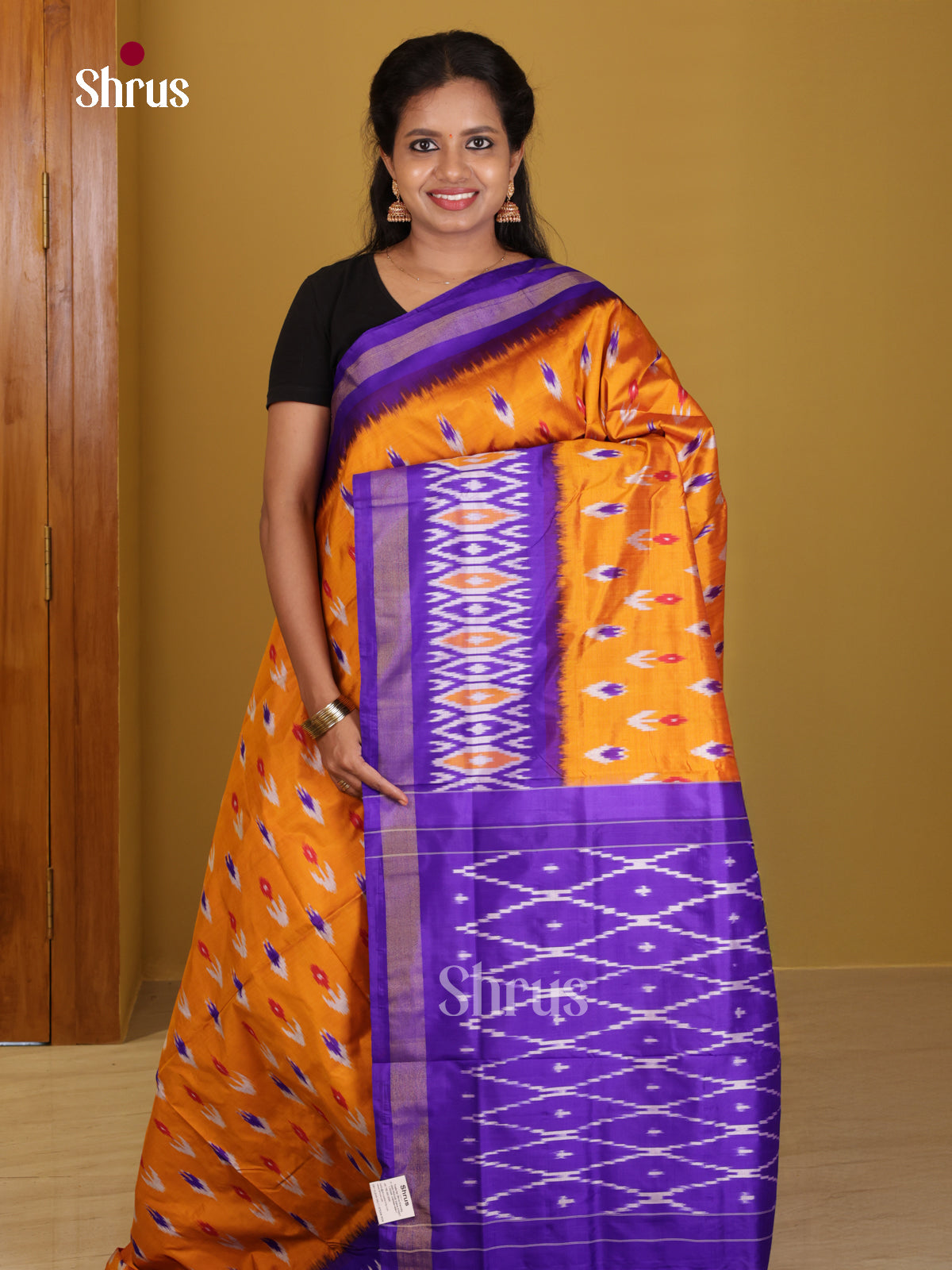 DIS16153 - Ikkat Silk Saree - Shop on Shrus.com