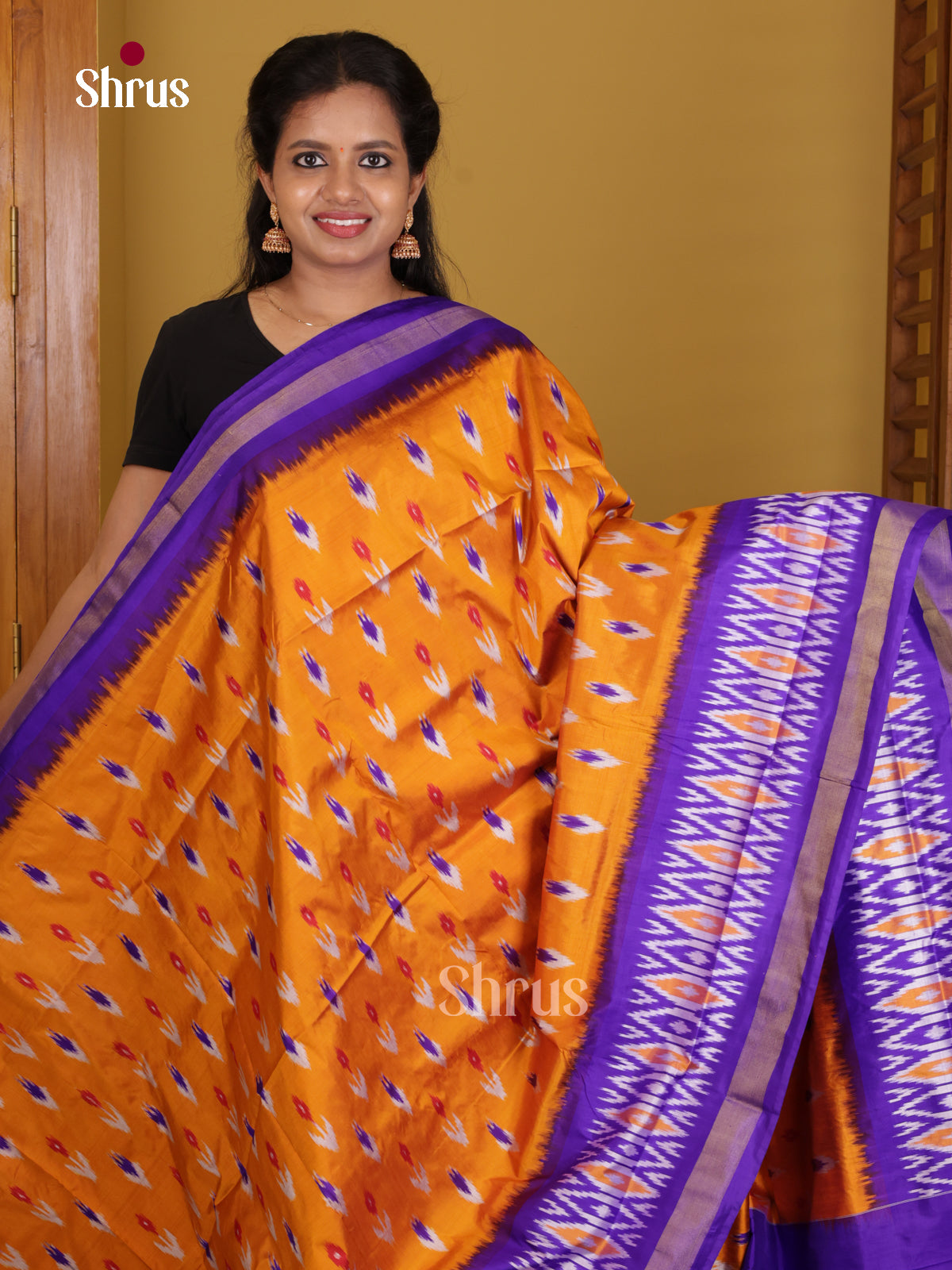 DIS16153 - Ikkat Silk Saree - Shop on Shrus.com