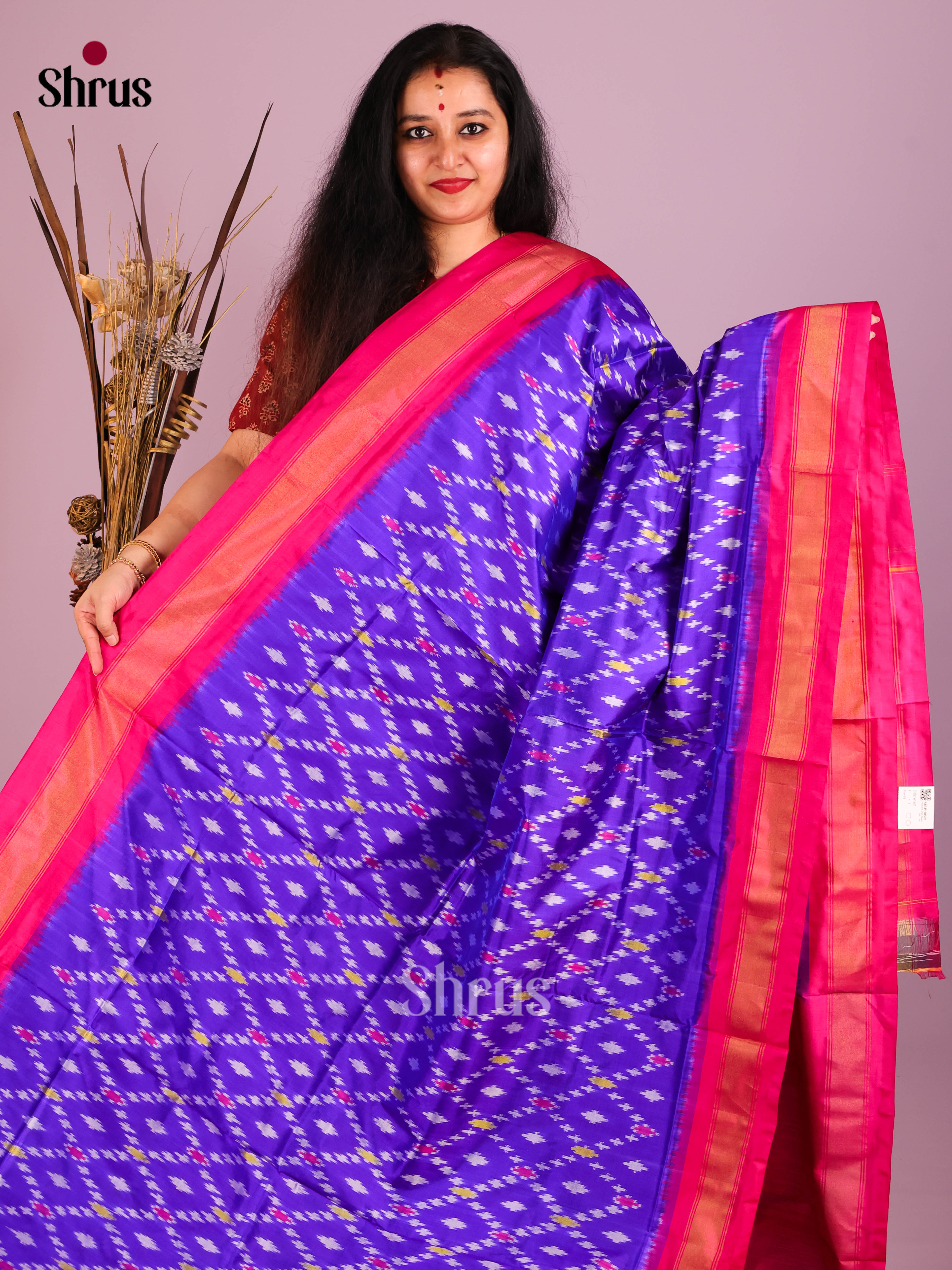 Blue & Pink - Ikkat Silk Saree