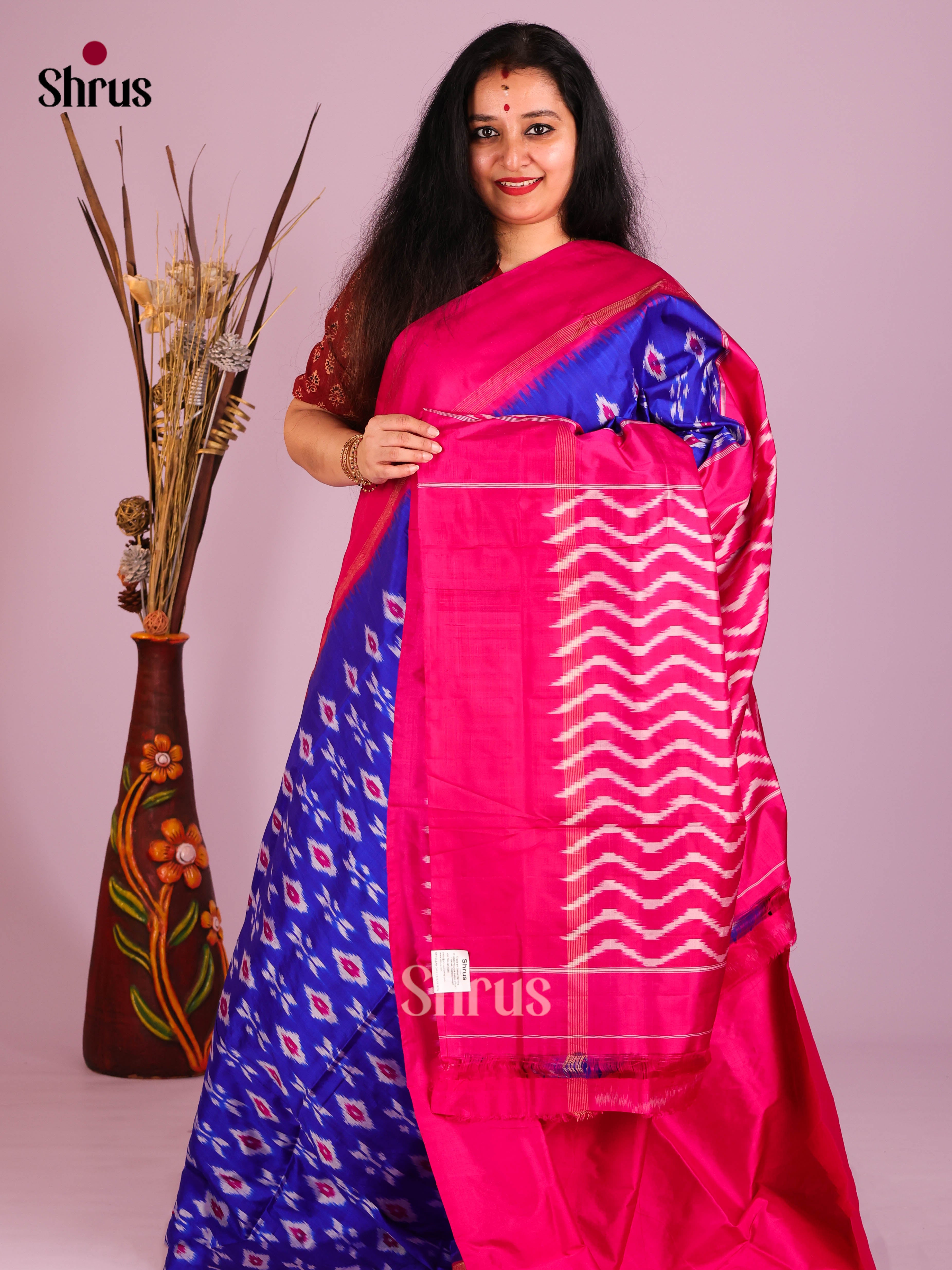 Blue & Pink - Ikkat Silk Saree