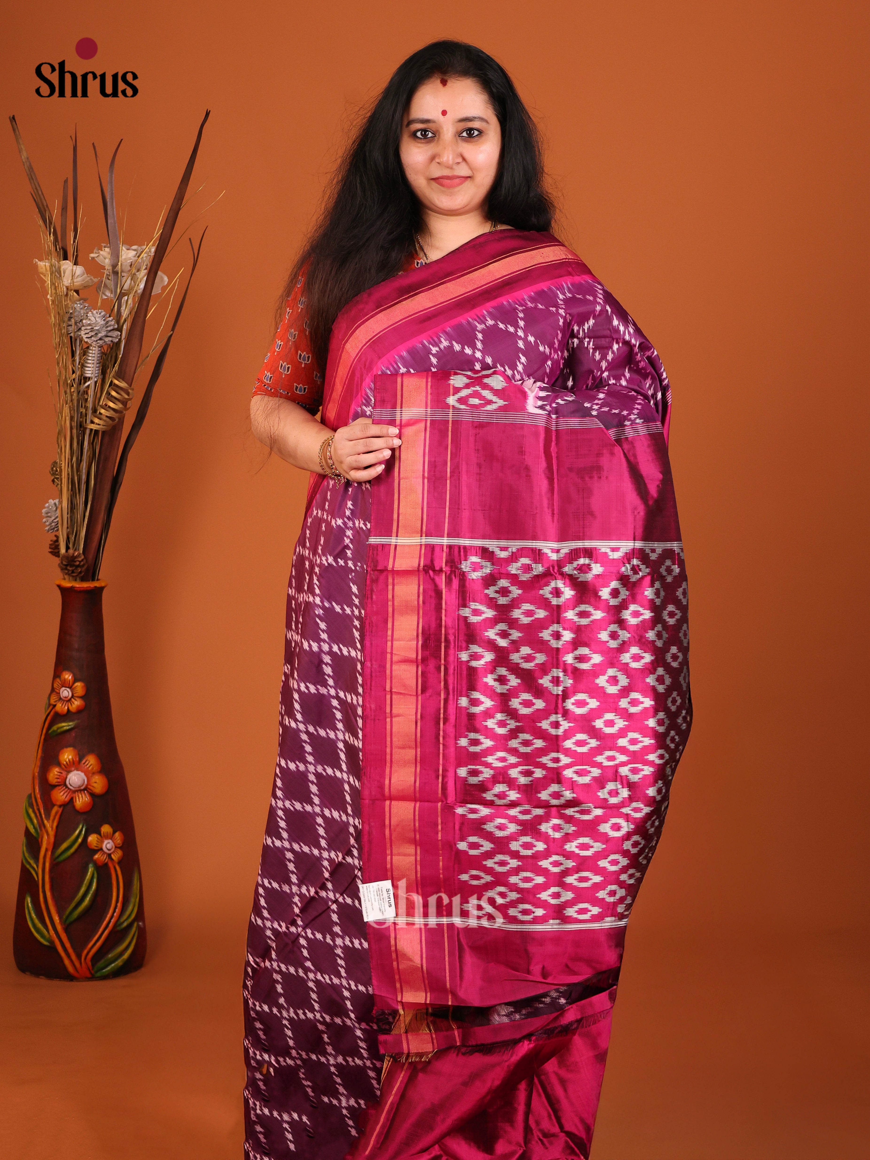 Purple & Maroon - Ikkat Silk Saree