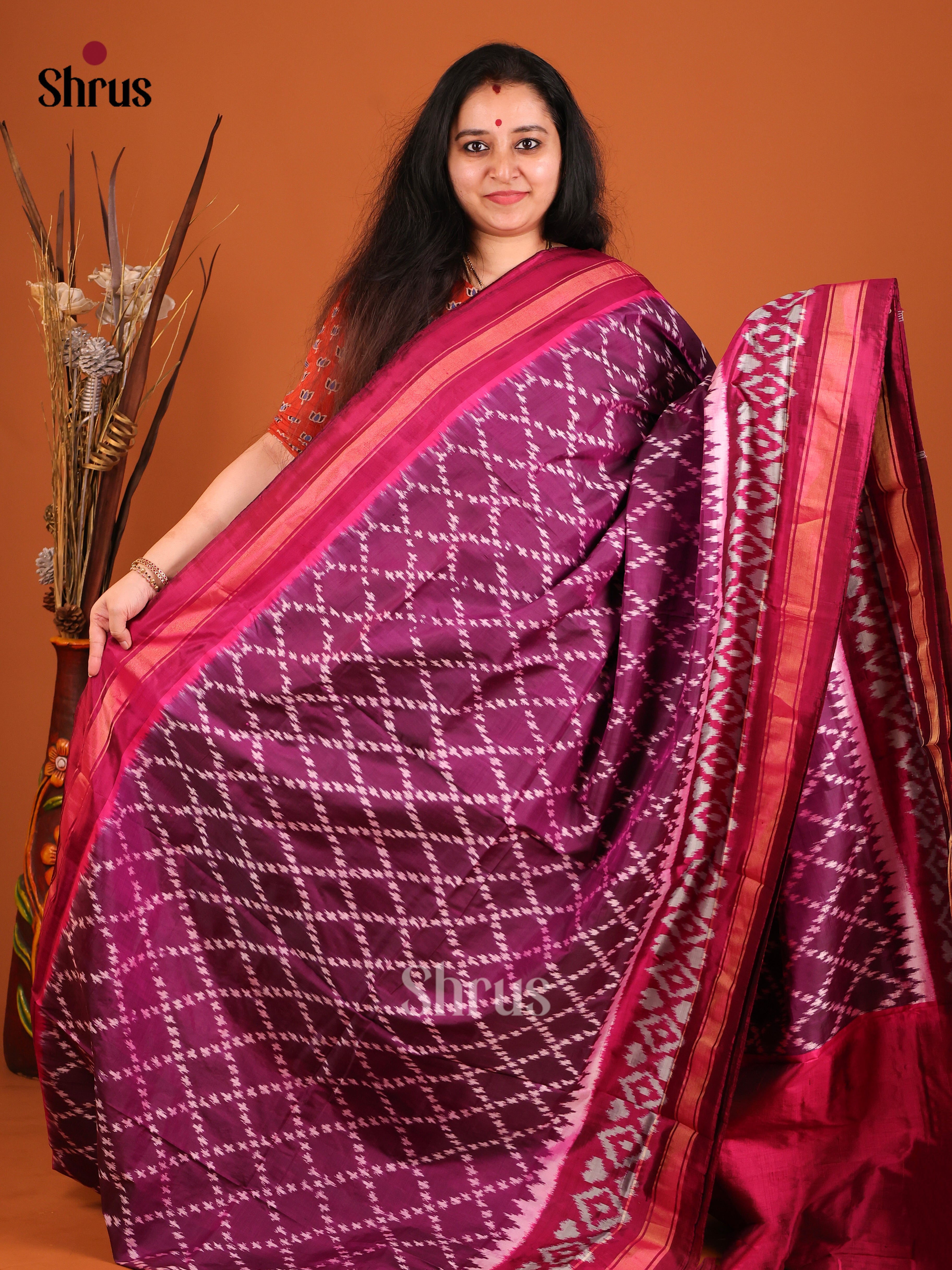 Purple & Maroon - Ikkat Silk Saree
